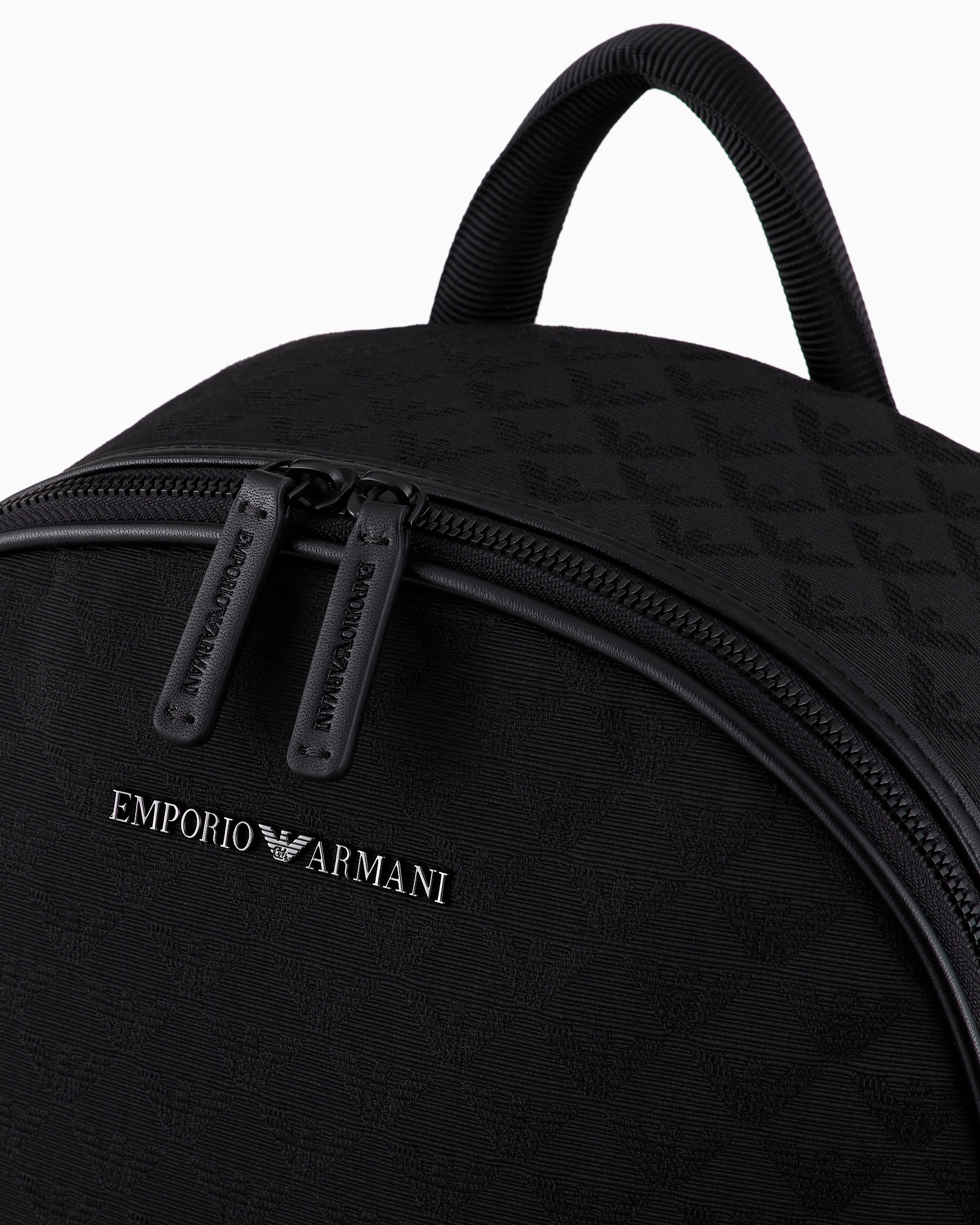 Emporio Armani Nylon Backpack With All-over Jacquard Eagle In Black