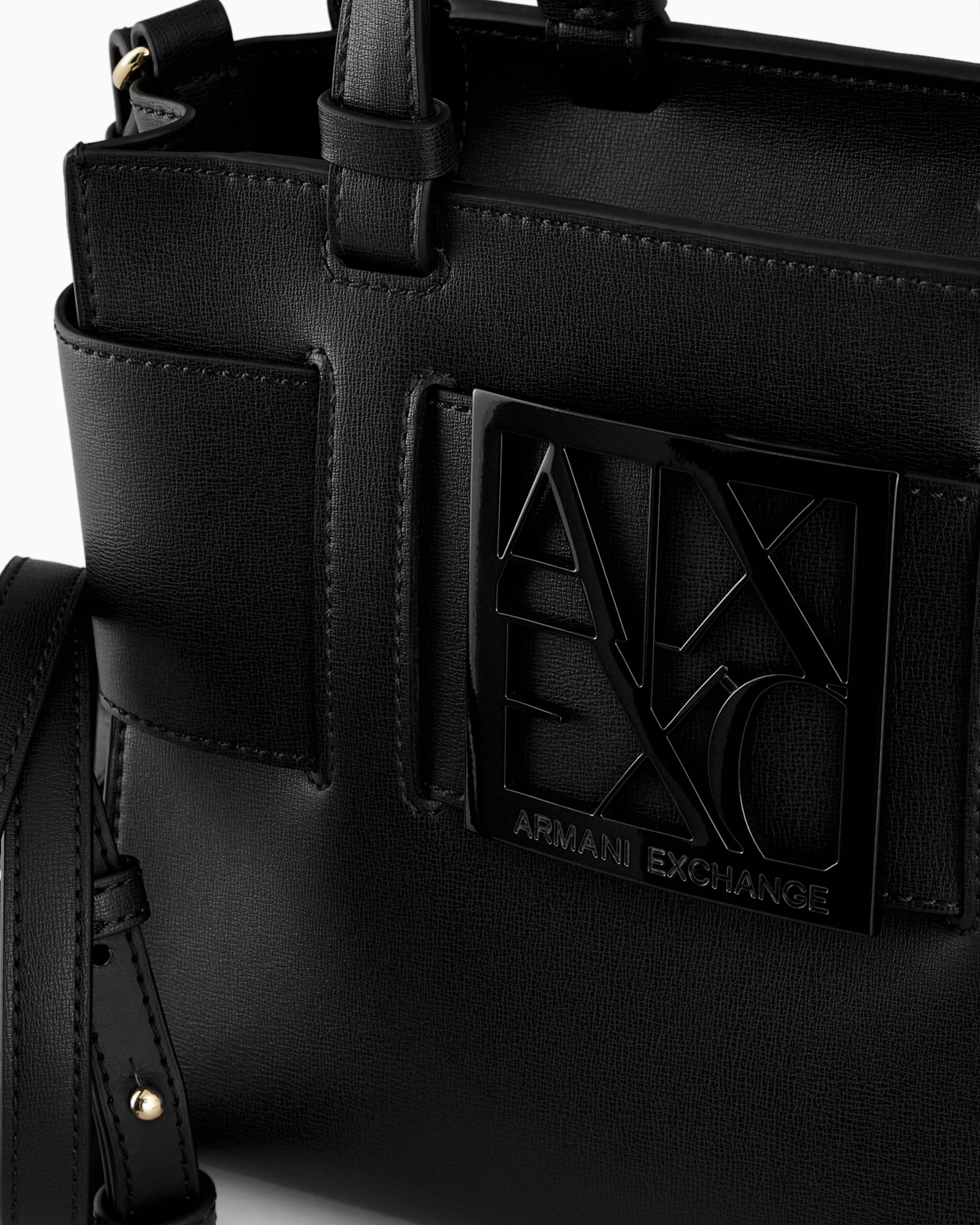 Armani Exchange Medium Tote Bag With Double Handles And Shoulder Strap In Black
