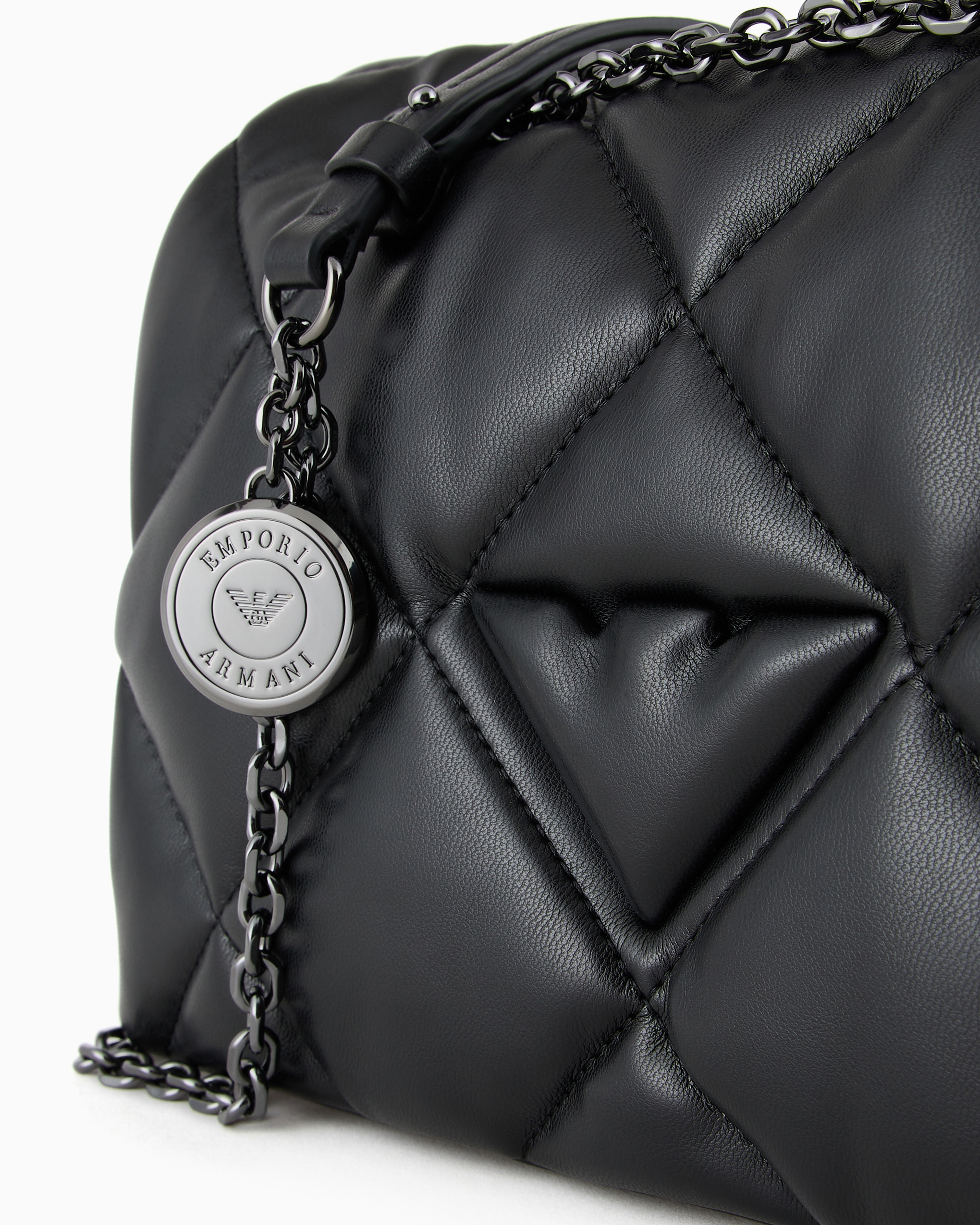Emporio Armani Official Store Quilted Nappa Leather-effect Shopper Bag With Flap In Black