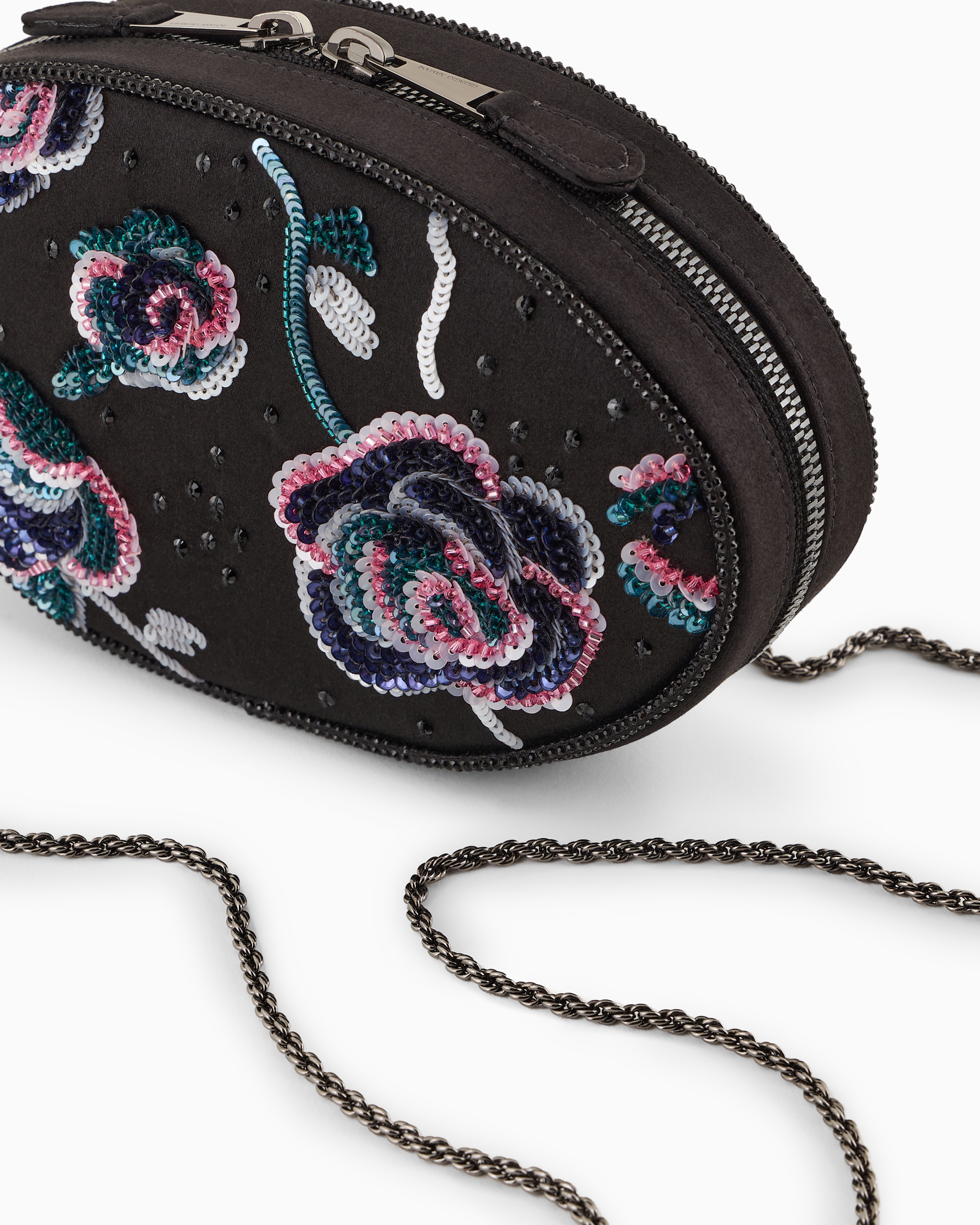 Giorgio Armani Satin Round Clutch Bag With Floral Embroidery In Patterned