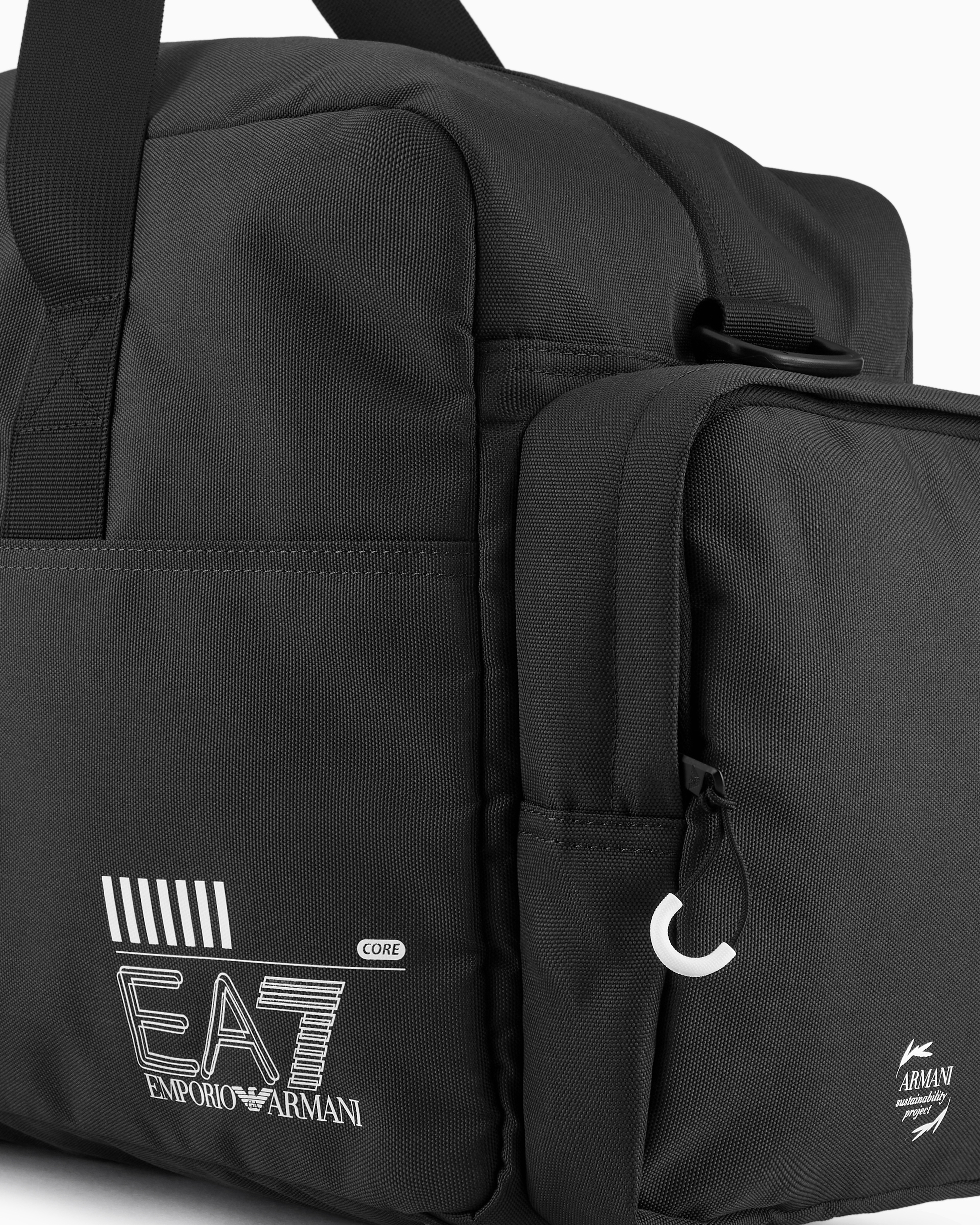 Emporio Armani Train Core Recycled Fabric Duffel Bag In Deep Black