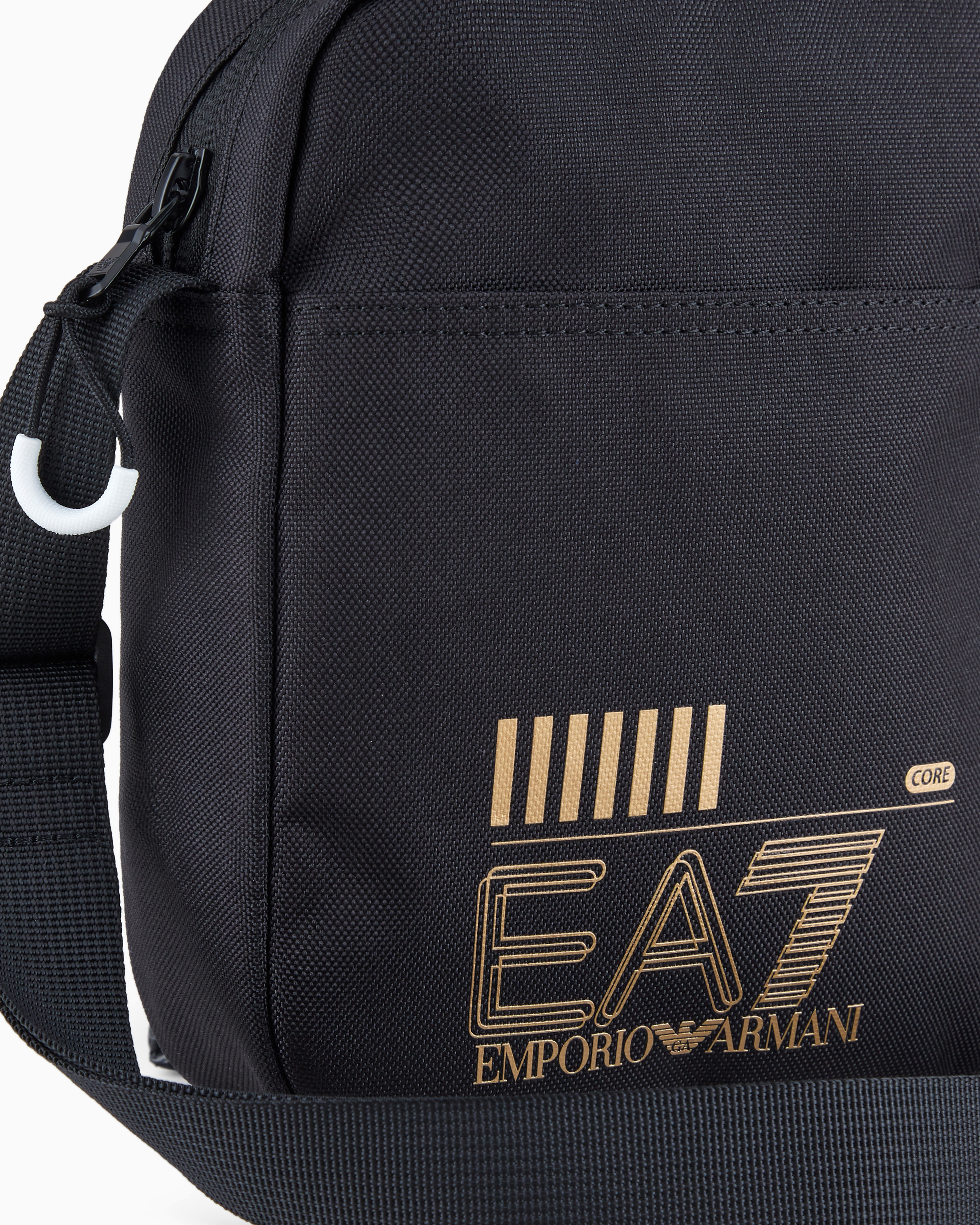 Emporio Armani Train Core Small Recycled Fabric Shoulder Bag In Black Logo