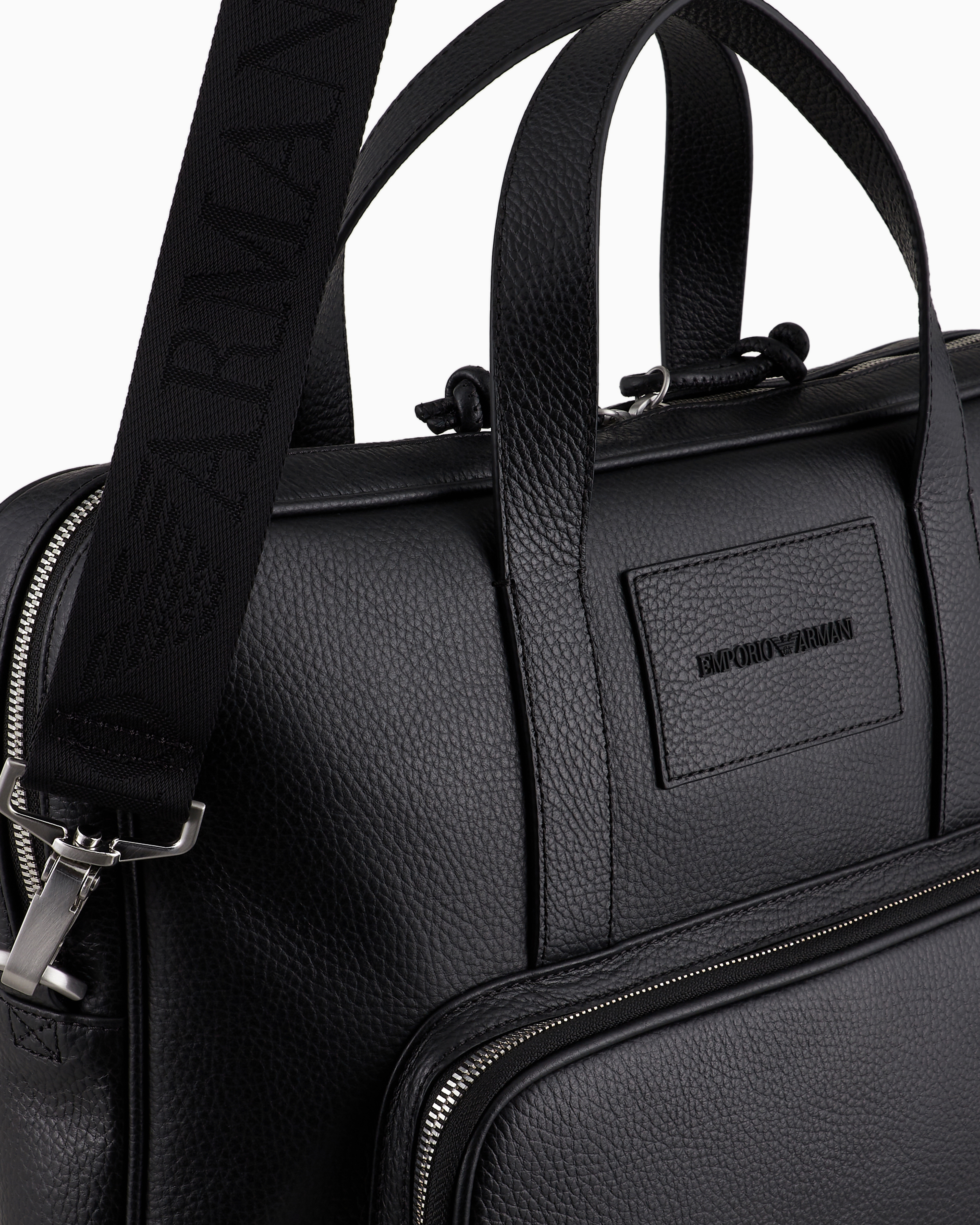 Shop Emporio Armani Business Bag In Tumbled Leather In Black