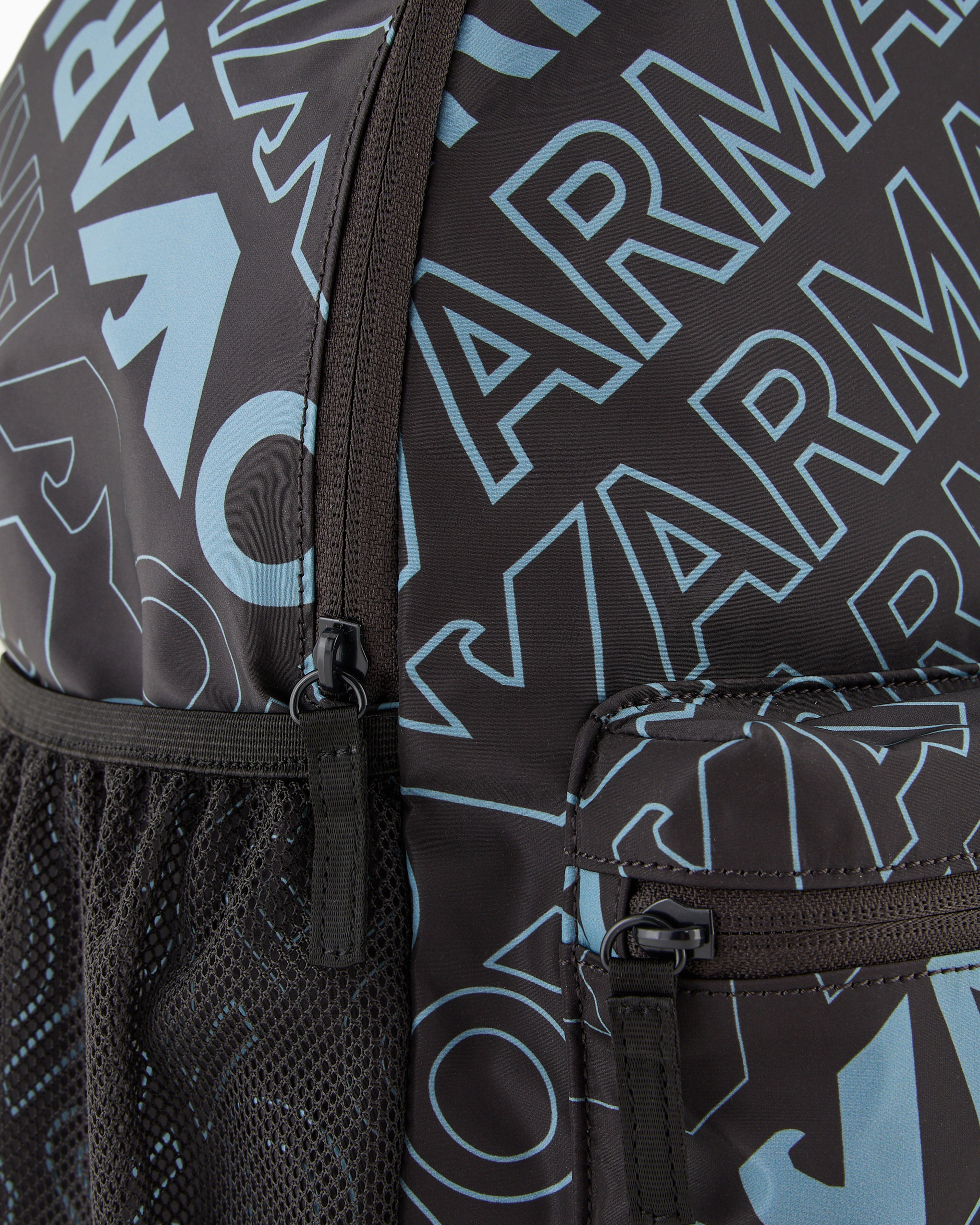 EMPORIO ARMANI NYLON BACKPACK WITH ALL-OVER LOGO LETTERING PRINT 