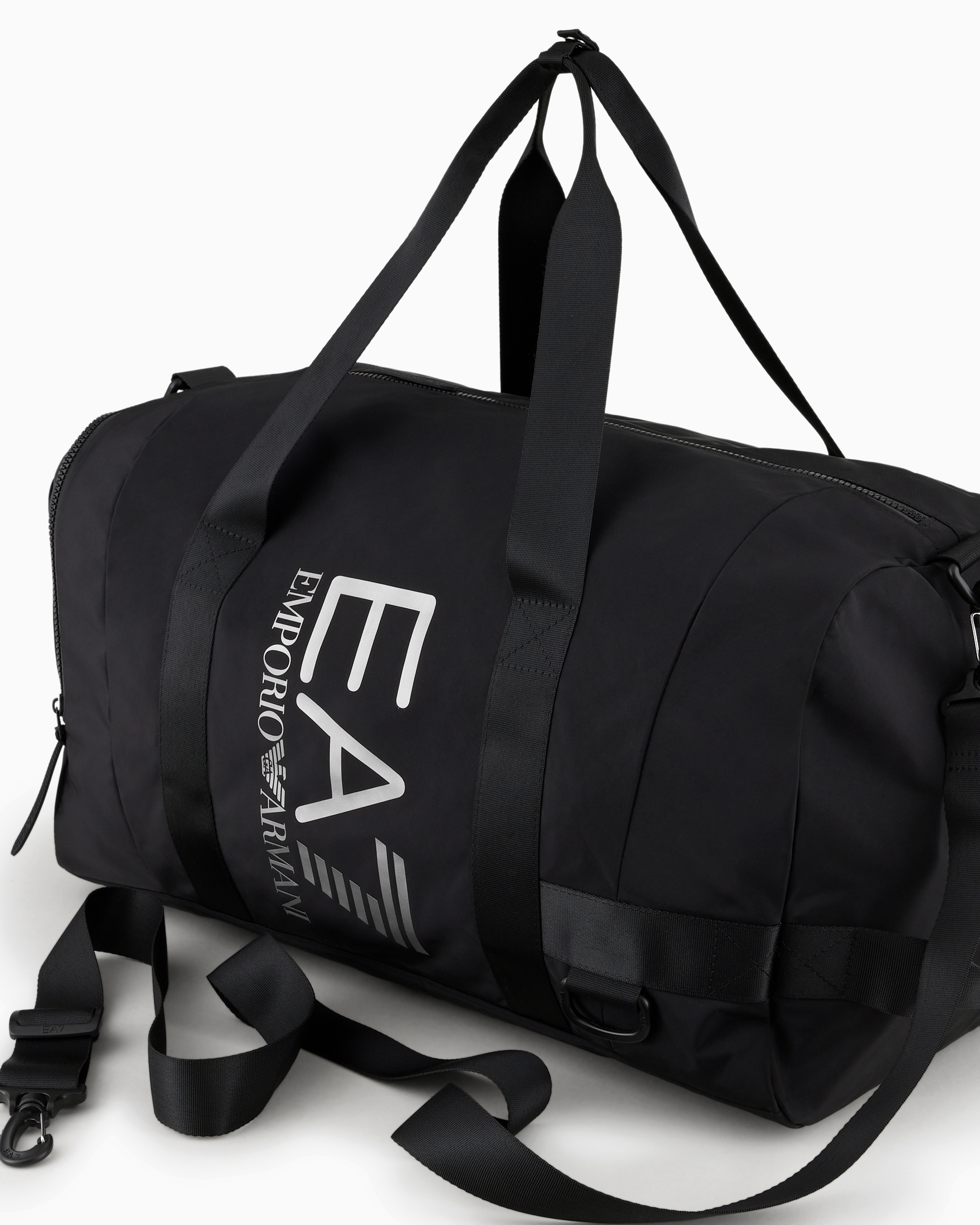 Ea7 Official Store Duffel Bag In Sustainable Fabric With Oversized Logo In Black Logo
