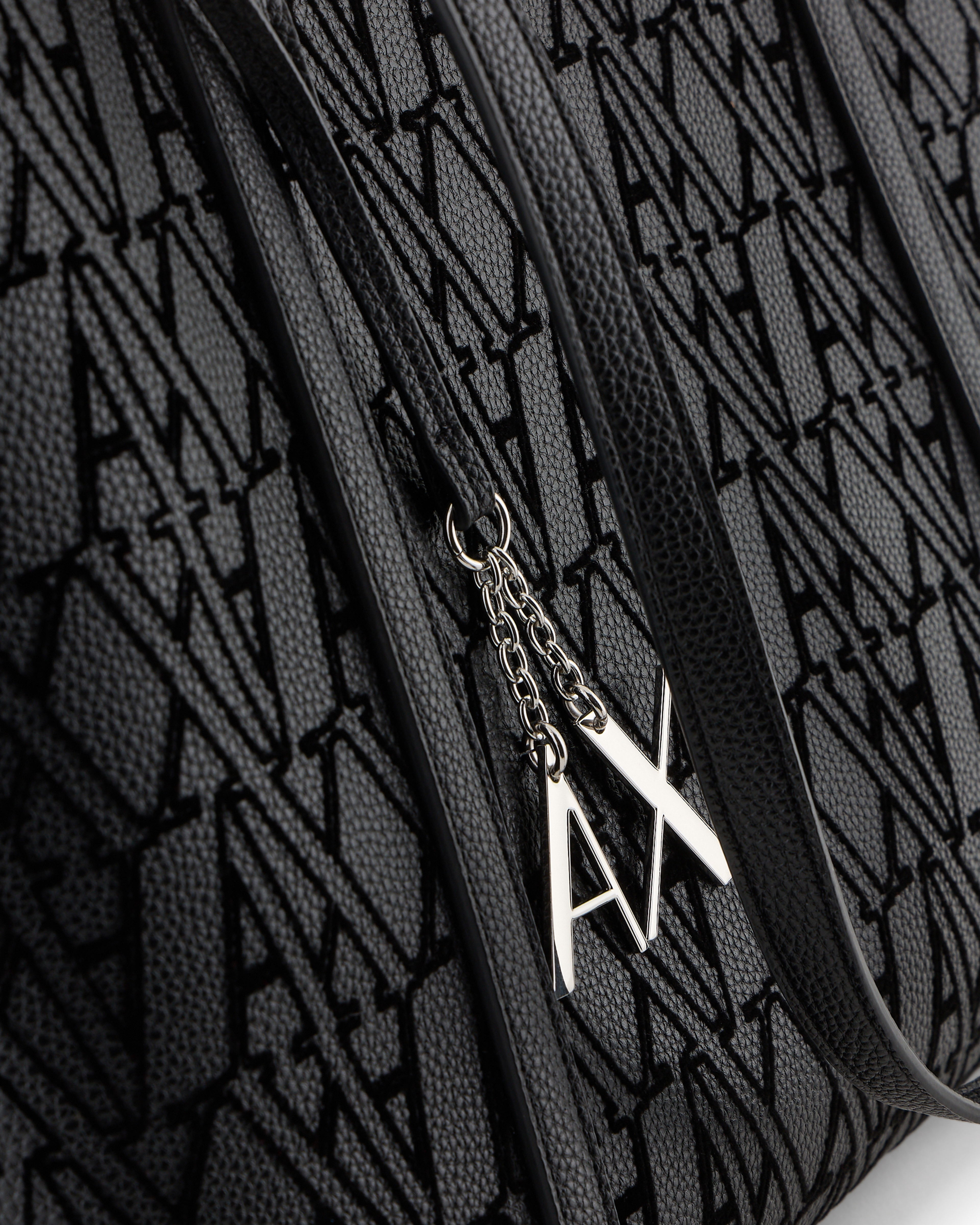 Shop Armani Exchange Shopper Bag With Flocked Monogram And Charm In Black