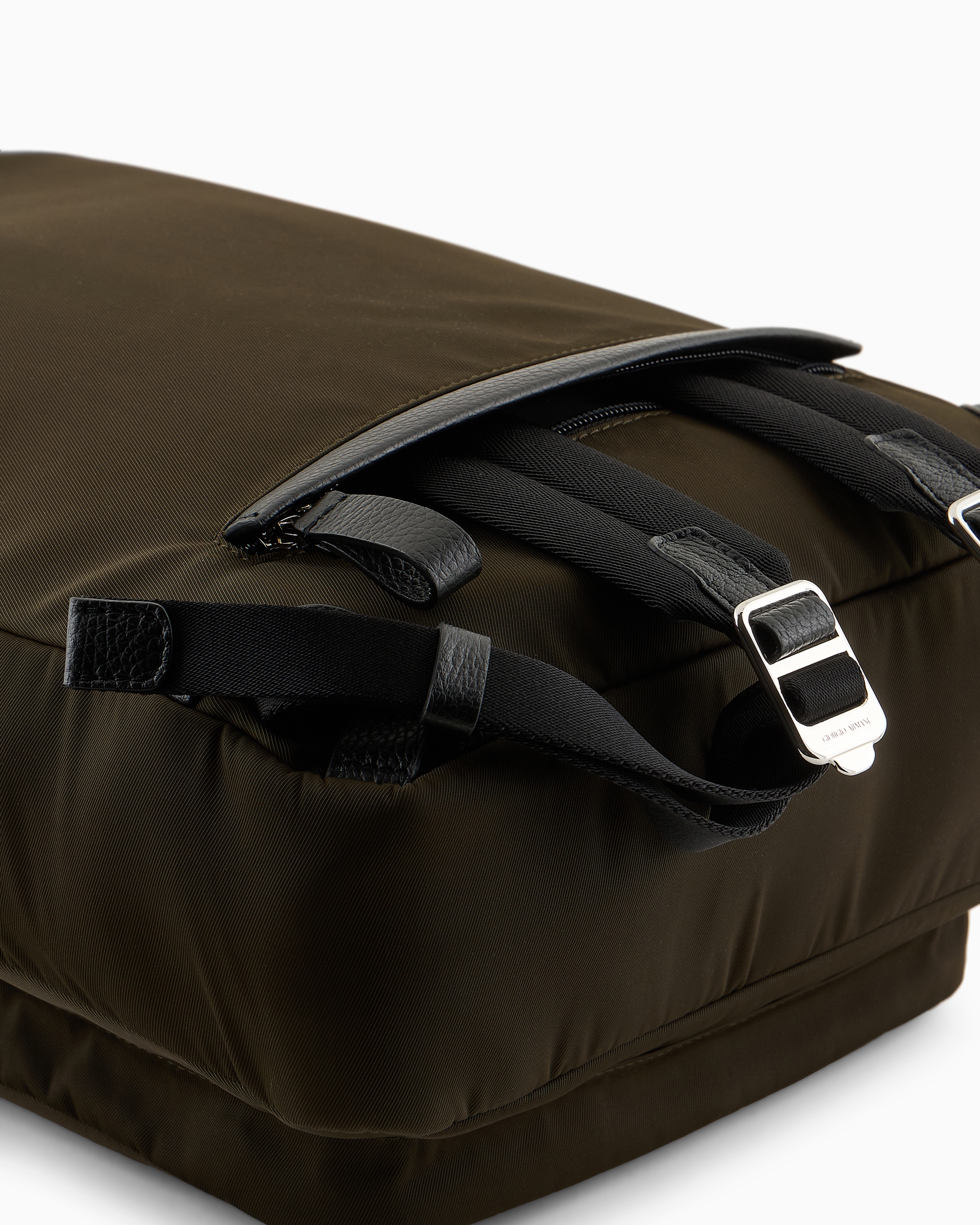 Giorgio Armani Official Store Asv Nylon And Pebbled-leather Backpack In Military Green