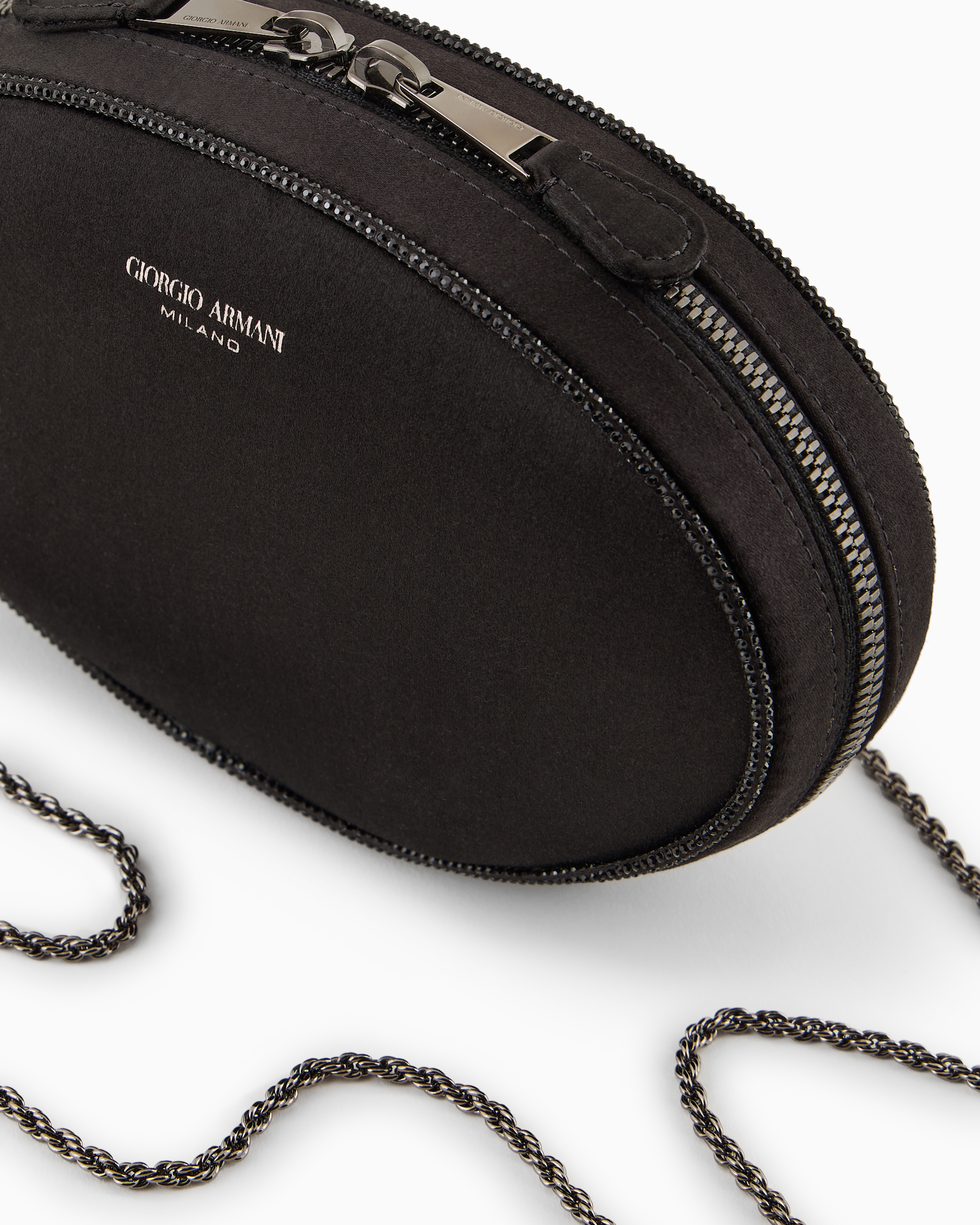 Giorgio Armani Round, Satin Clutch Bag In Black