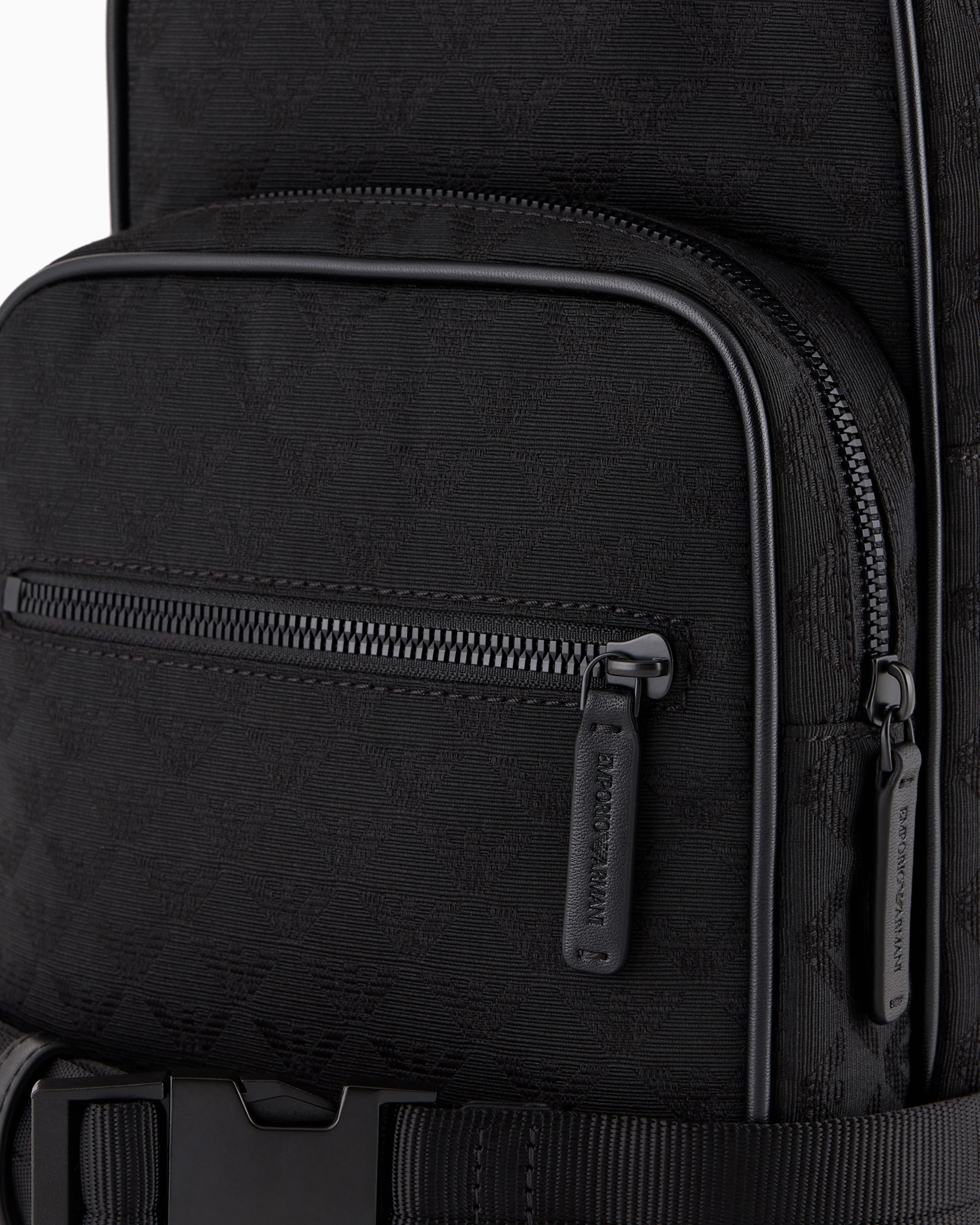 Emporio Armani Official Store Nylon One-shoulder Backpack With All-over Jacquard Eagle In Black