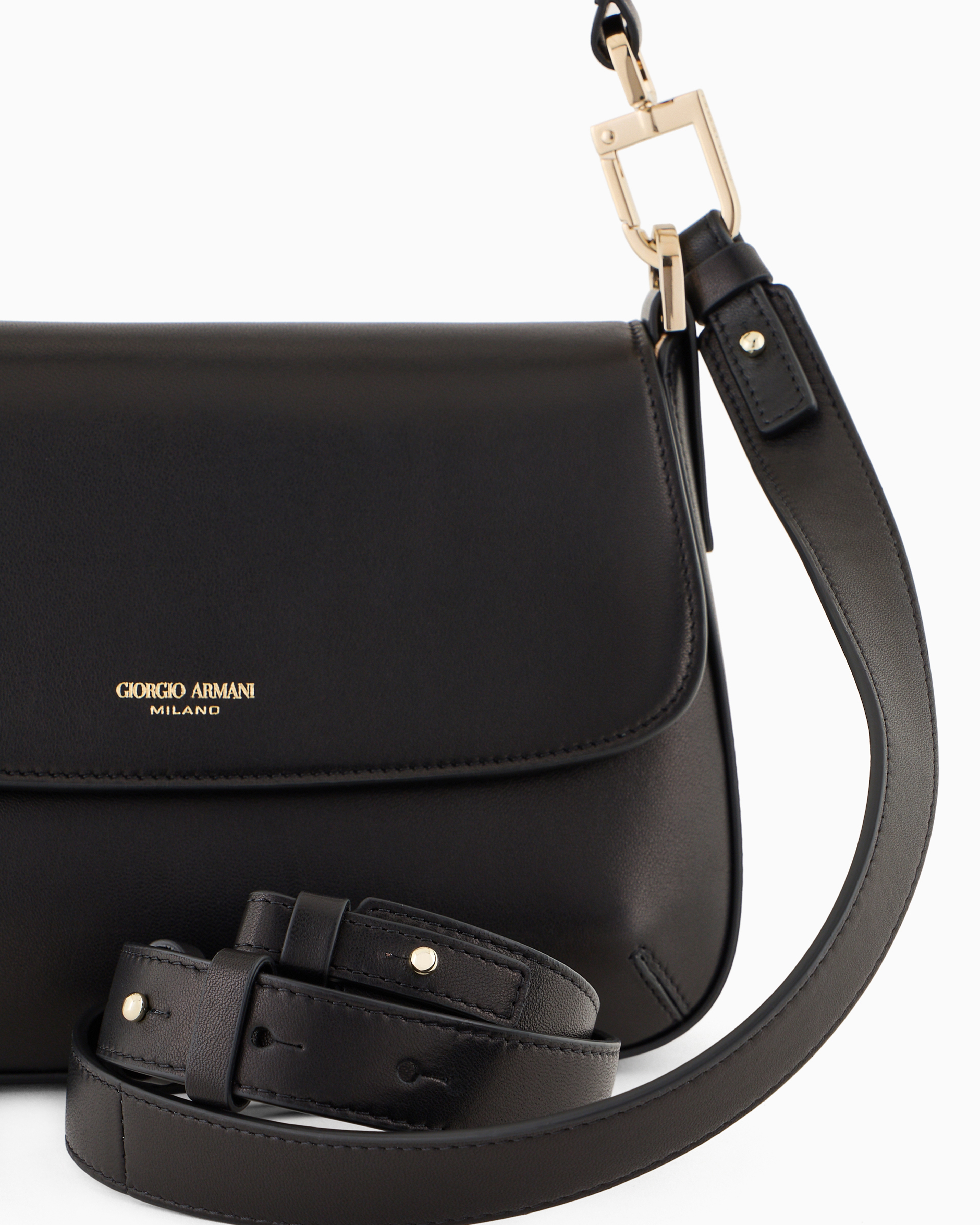 Shop Giorgio Armani Small La Prima Soft Baguette Bag In Nappa Leather In Black