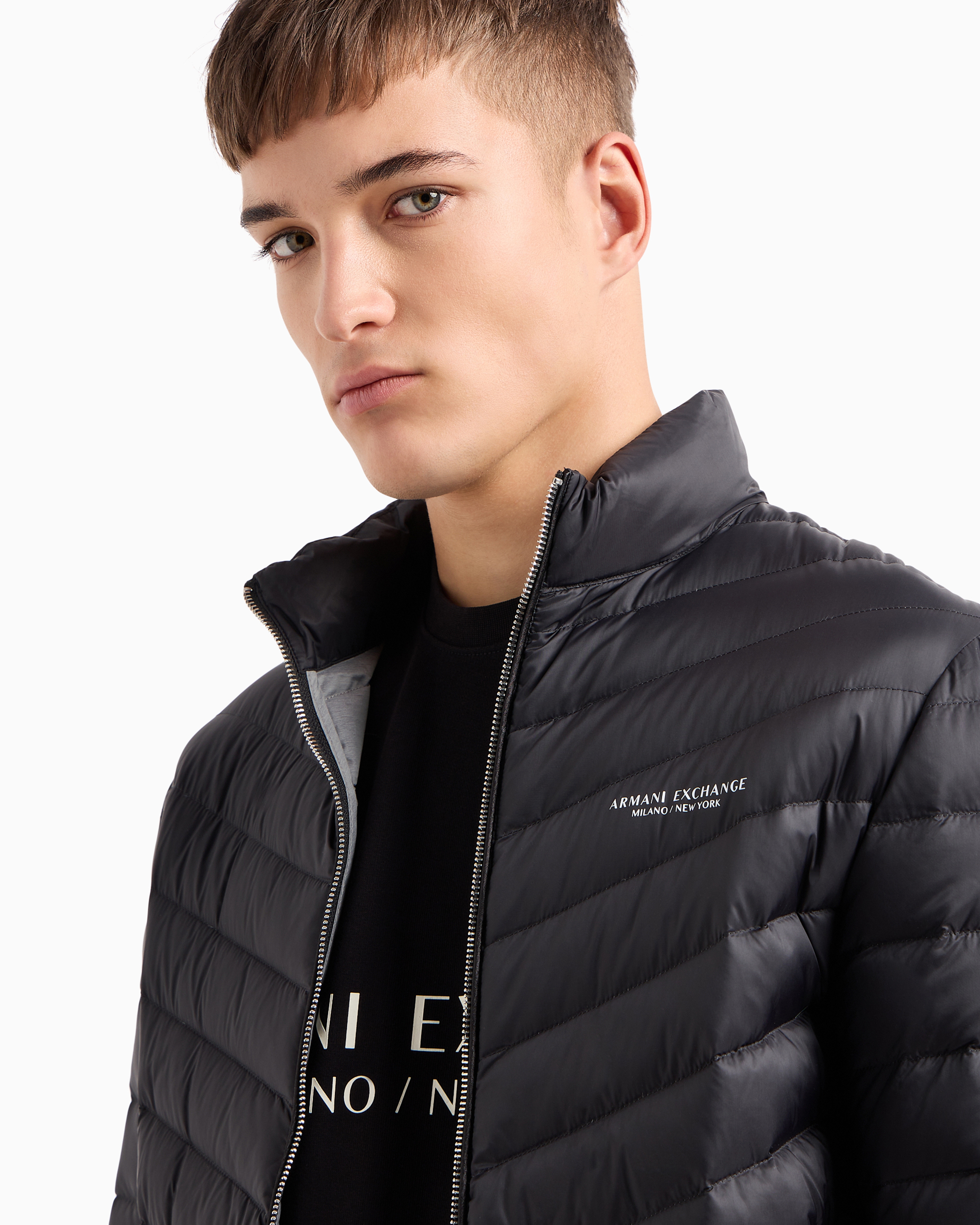 Armani Exchange Padded High-neck Zipped Jacket In Black