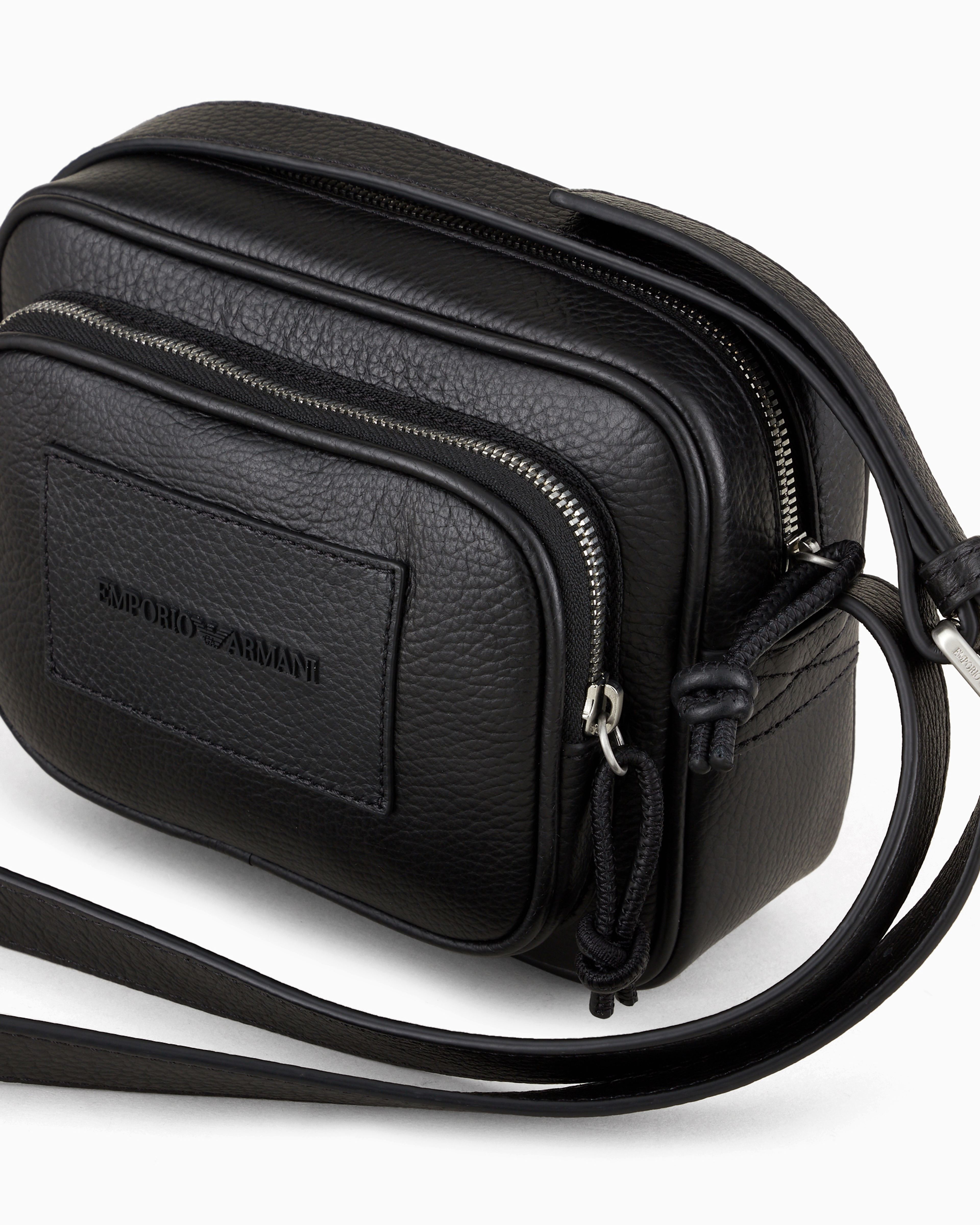 Shop Emporio Armani Tumbled-leather Camera Case With Shoulder Strap In Black