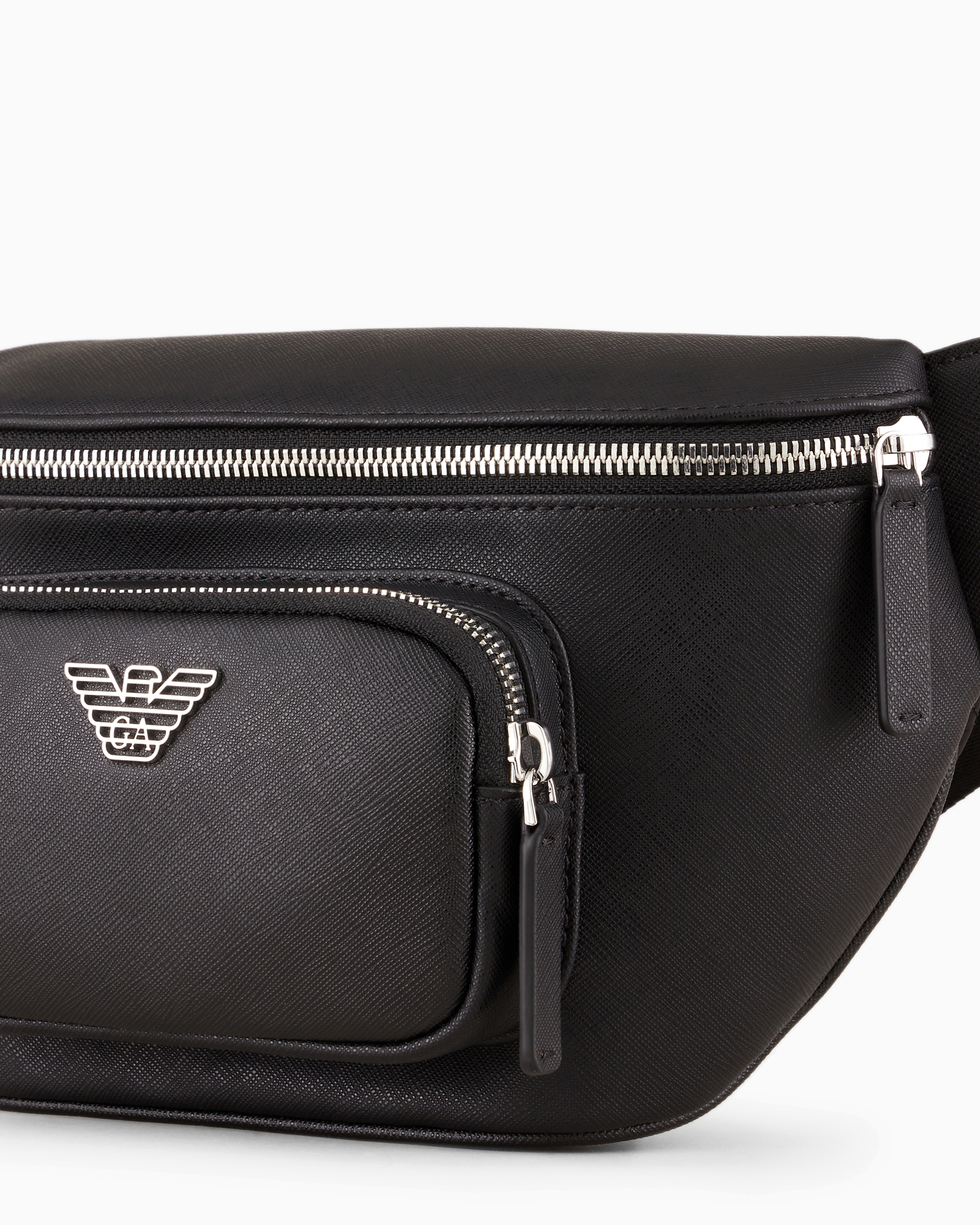Emporio Armani Regenerated-leather Belt Bag With Eagle Pate In Black