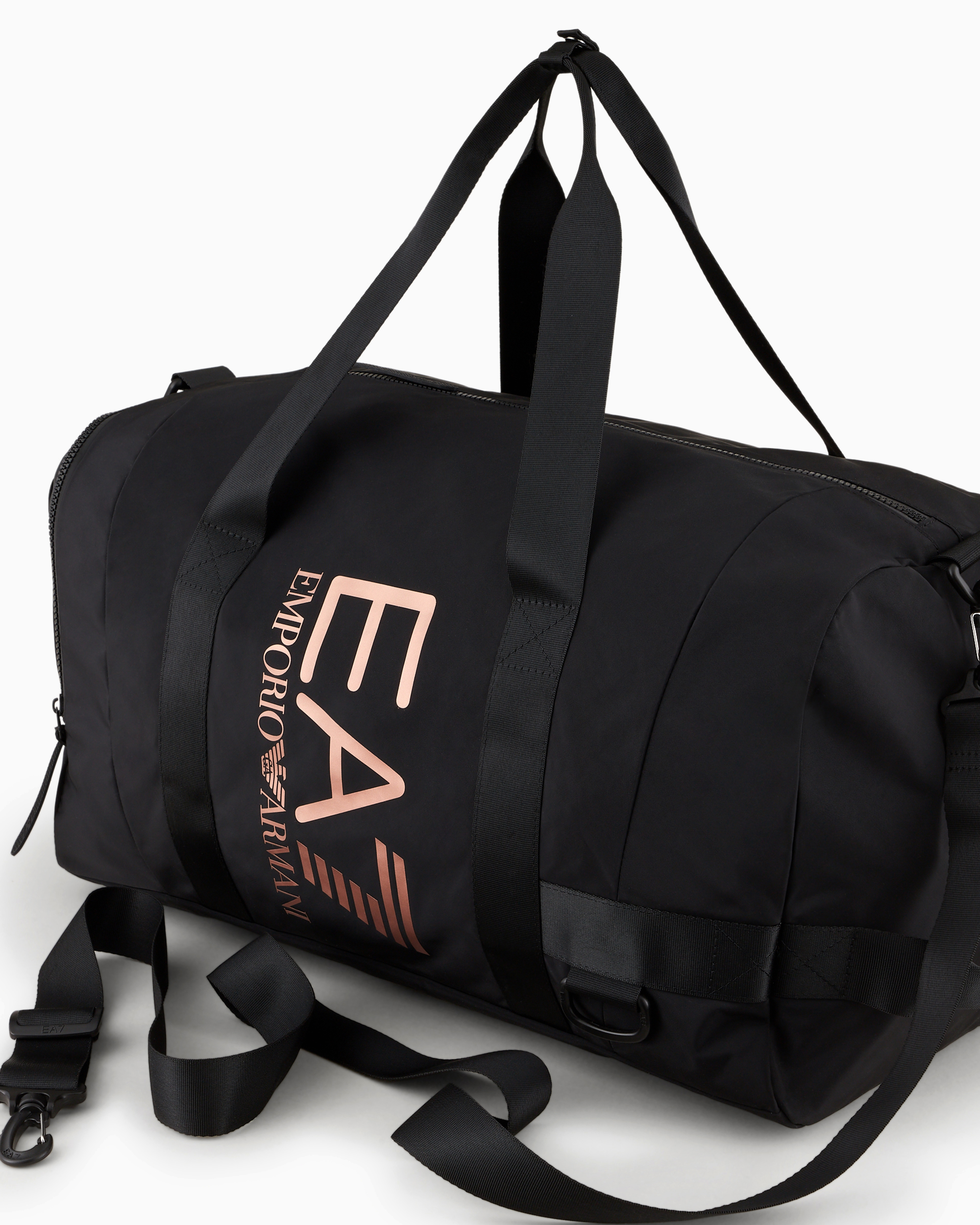 Shop Ea7 Technical-fabric Duffel Bag With Oversized Logo In Deep Black