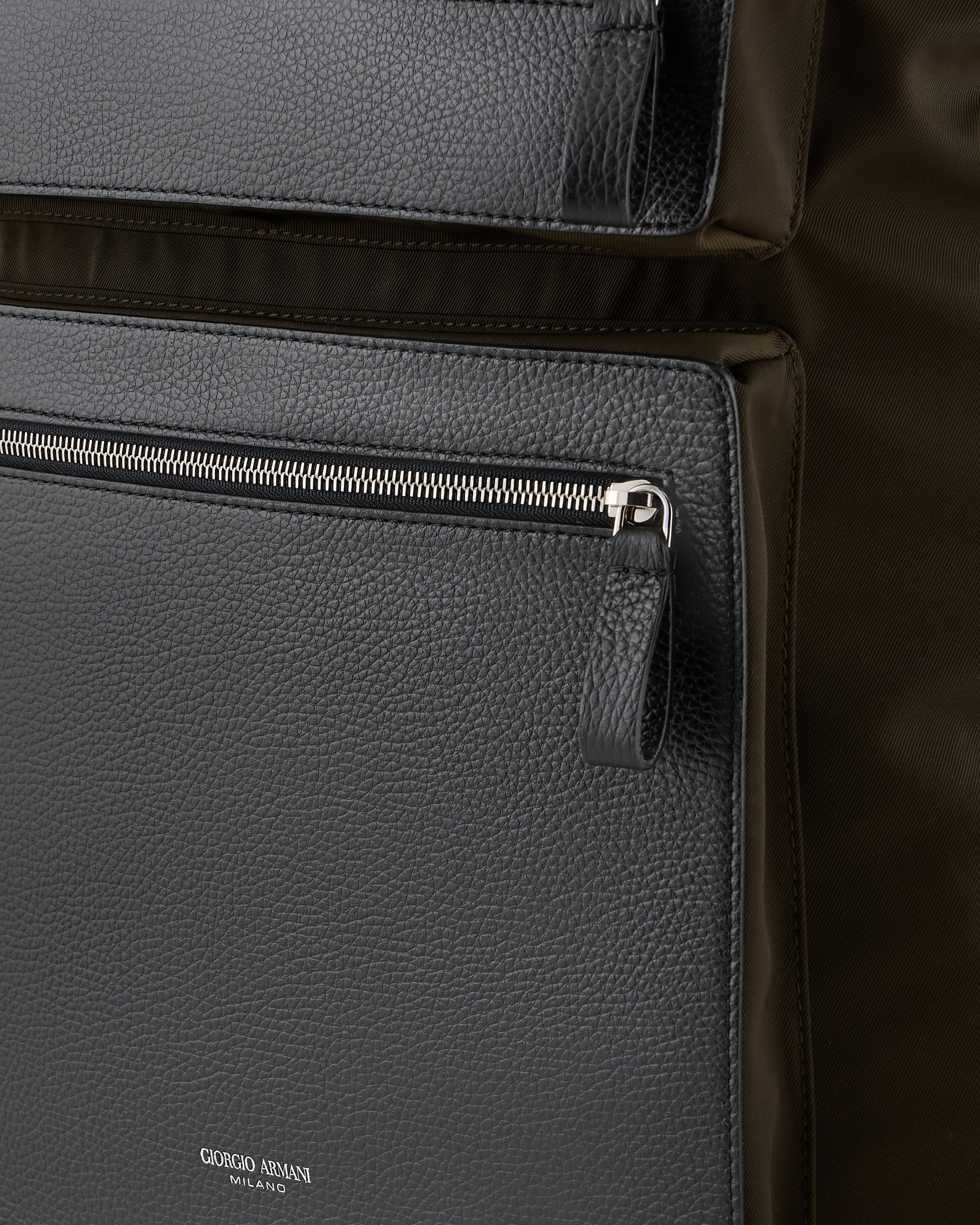 Giorgio Armani Asv Convertible Shopper Bag In Nylon And Pebbled Leather In Green