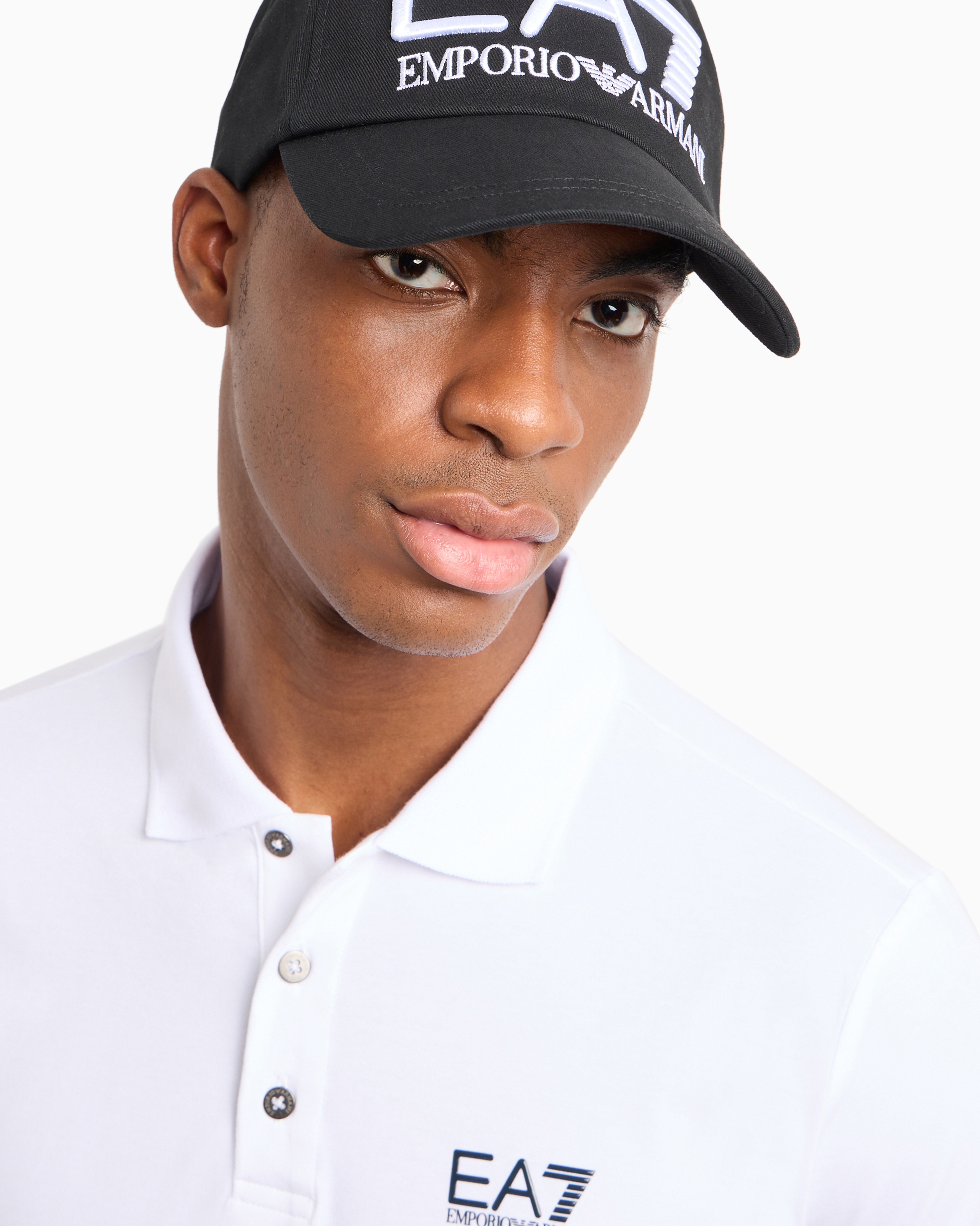 Shop Ea7 Logo Series Cotton Baseball Cap In White