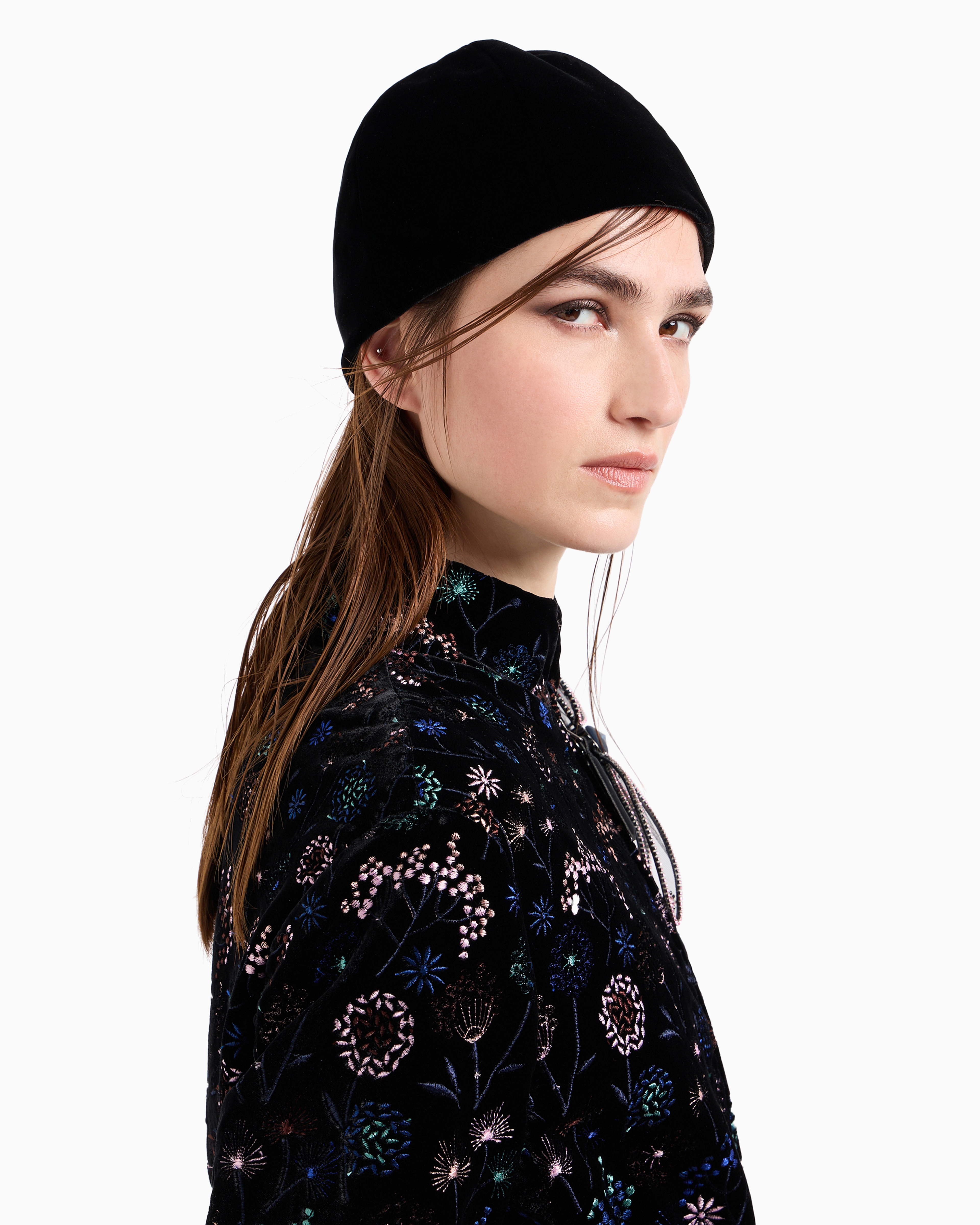 Shop Giorgio Armani Velvet Hat In Black