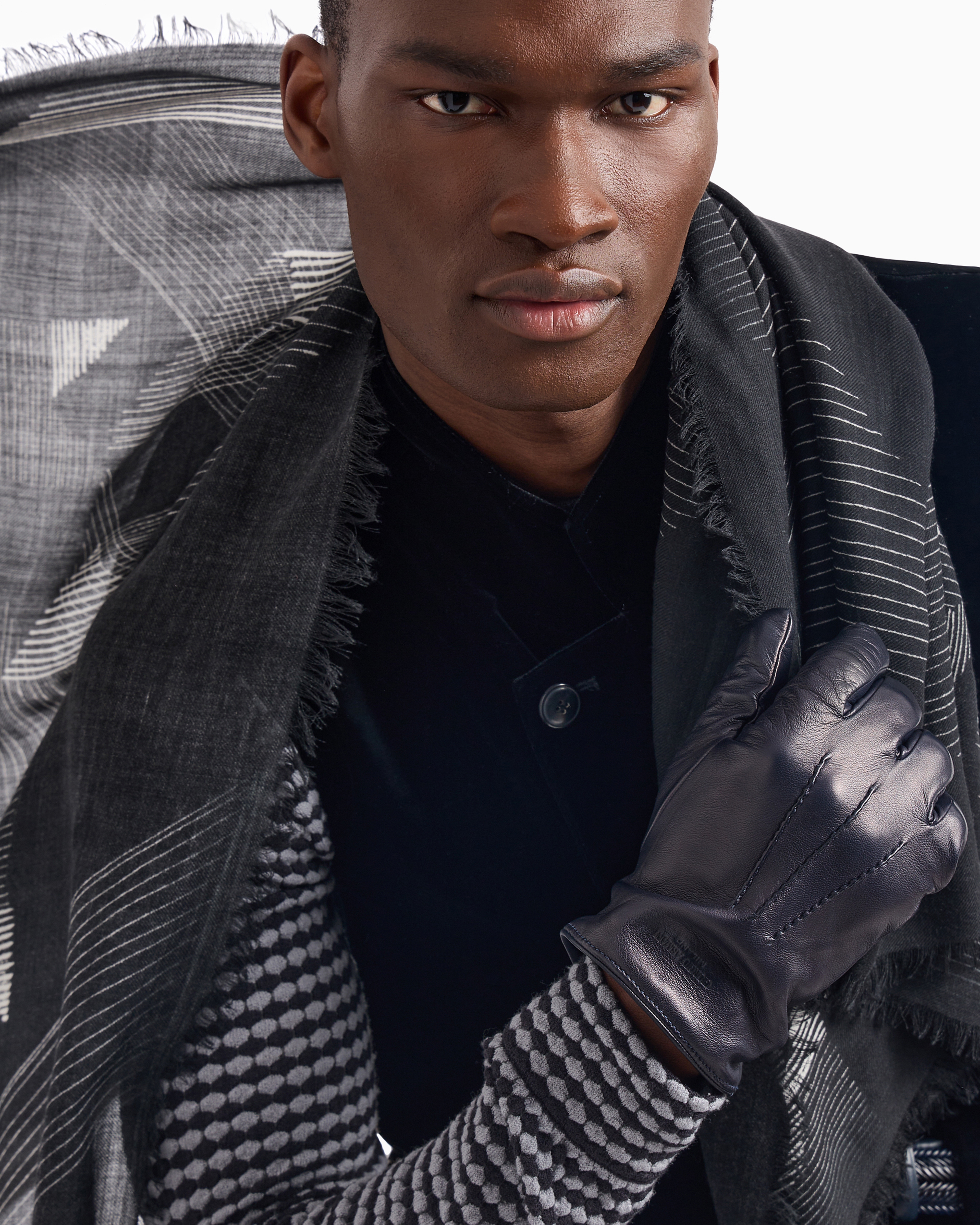 Shop Giorgio Armani Nappa-leather Gloves In Midnight Blue