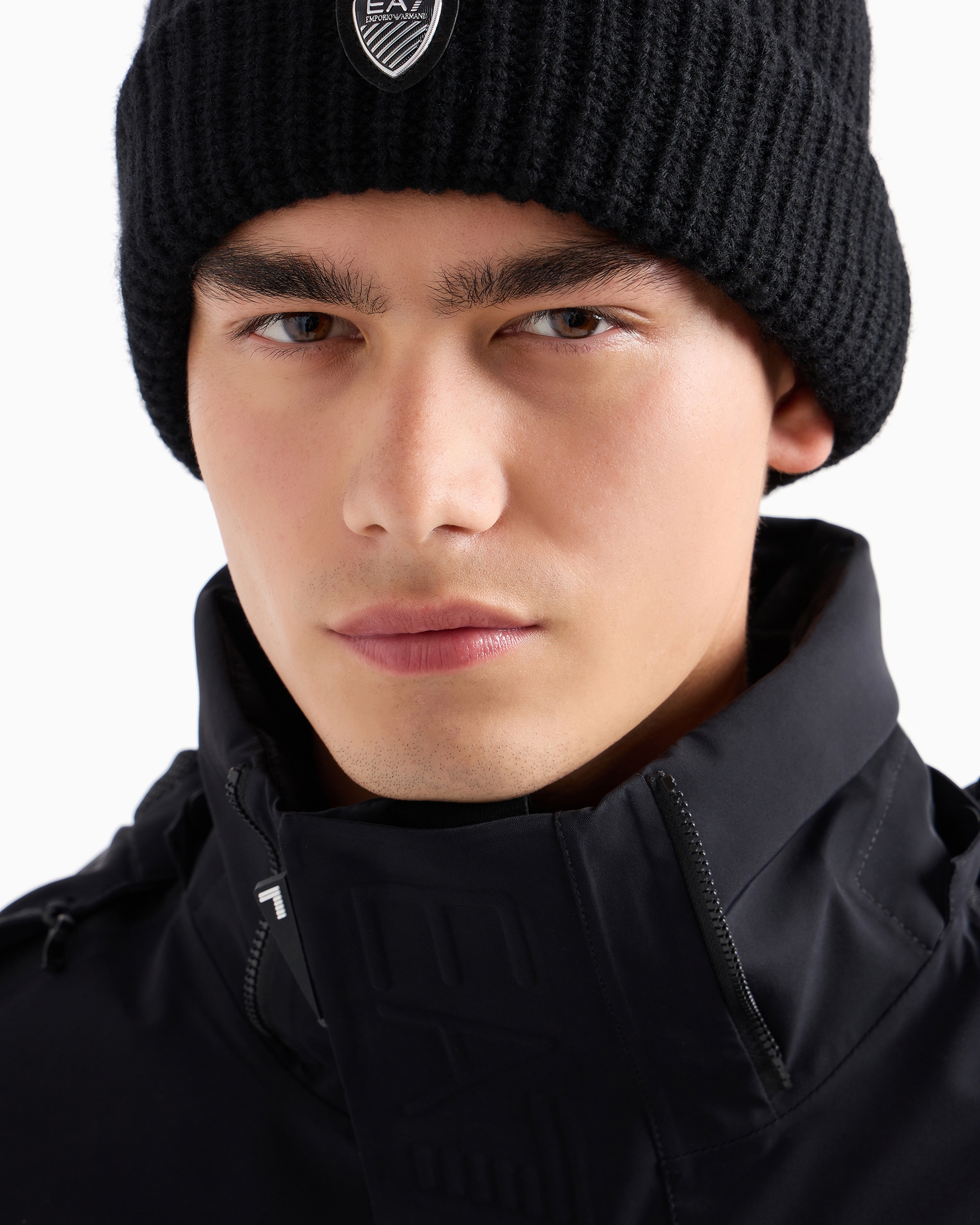 Shop Ea7 Wool And Viscose Blend Beanie In Black