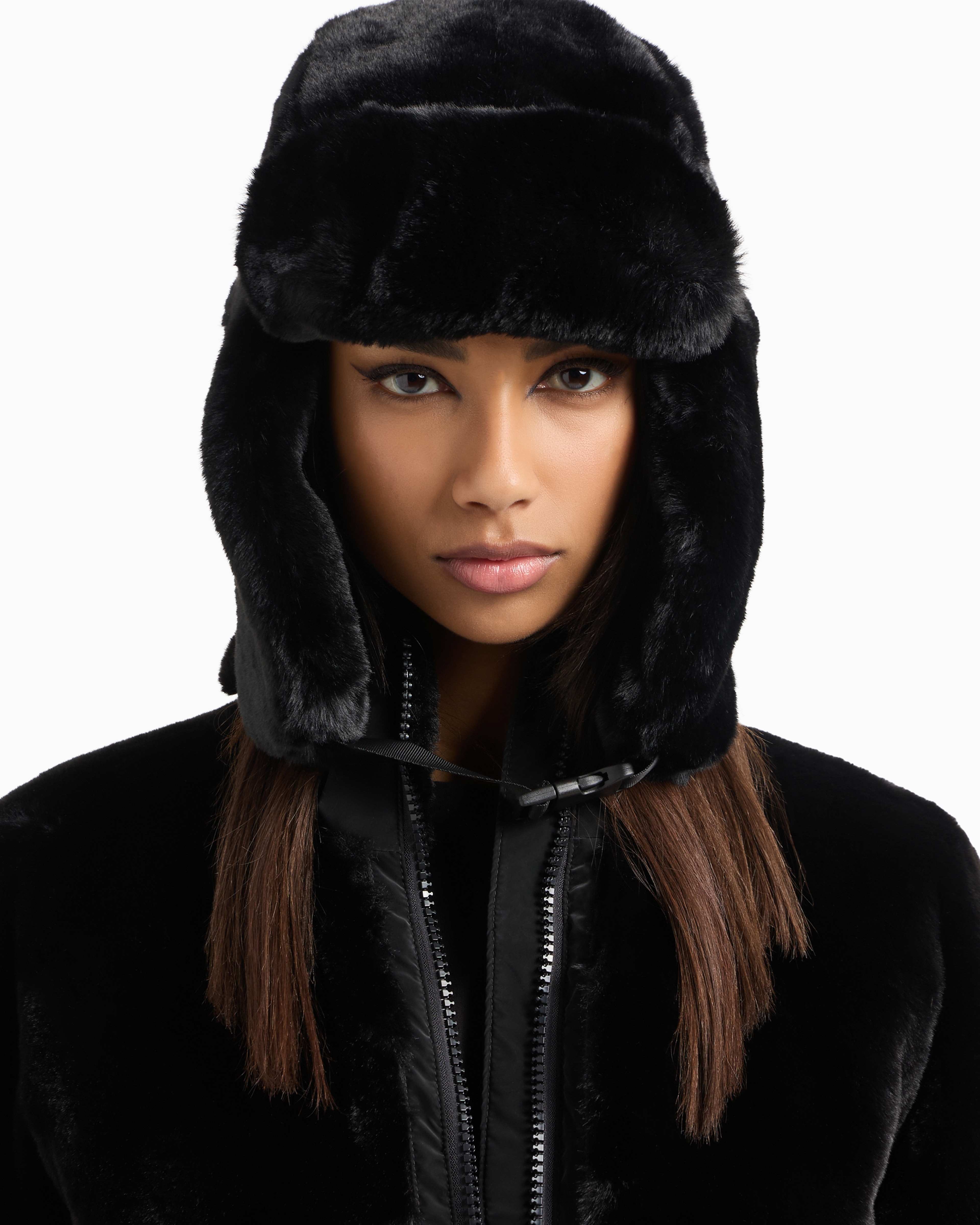 Shop Ea7 Trapper Hat With Earflaps In Teddy-effect Fabric In Black