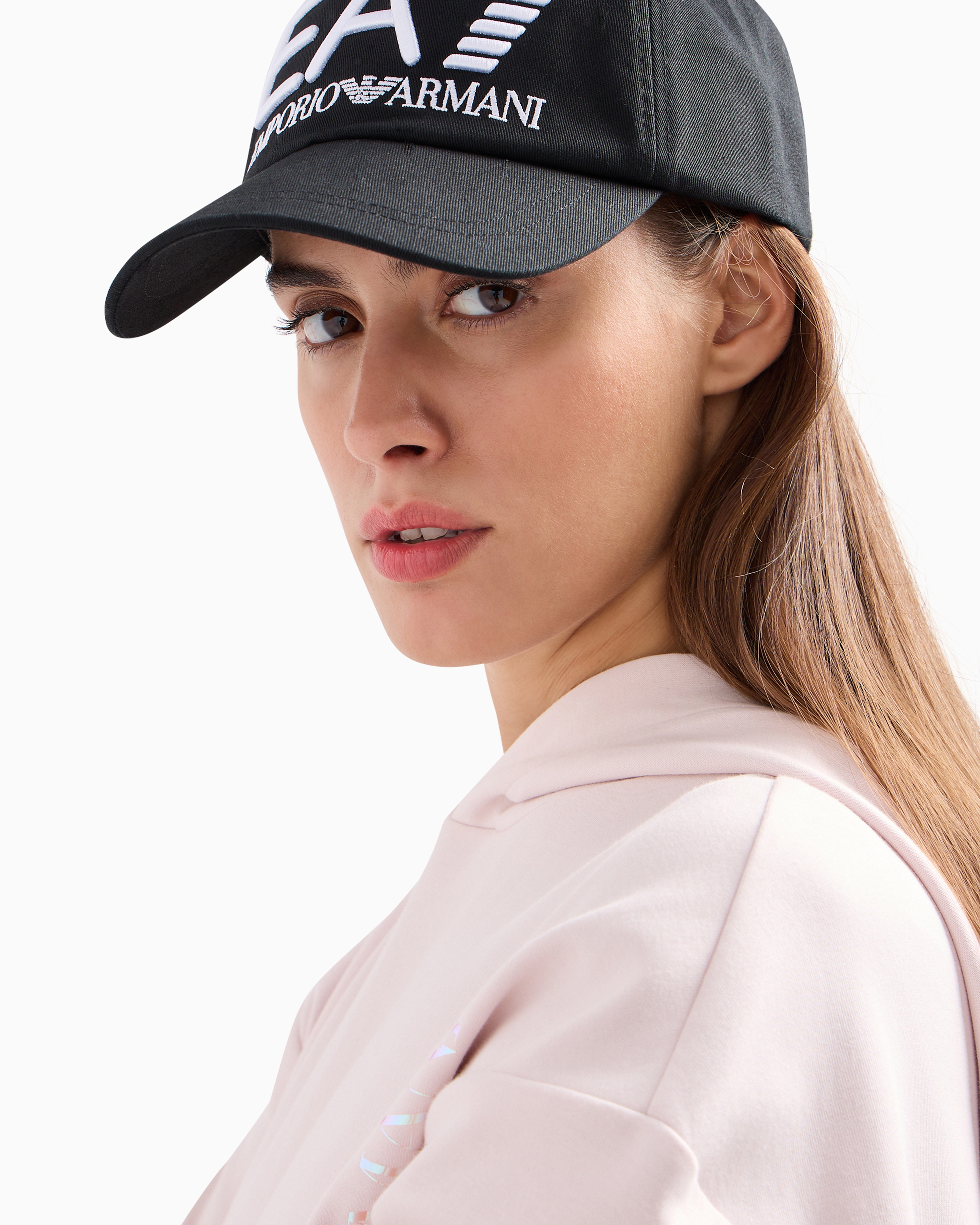 Shop Ea7 Logo Series Cotton Baseball Cap In White