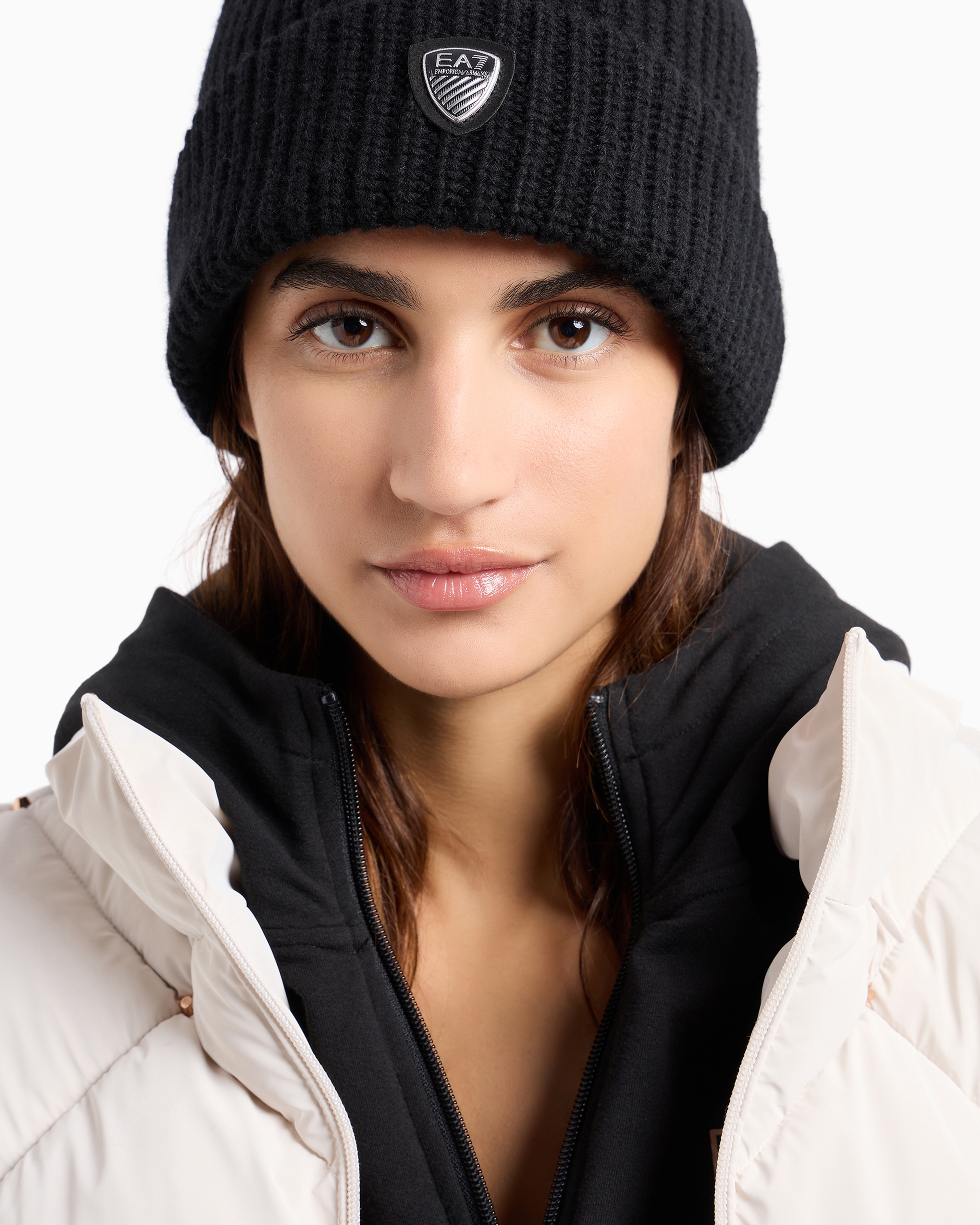 Shop Ea7 Wool And Viscose Blend Beanie In Black