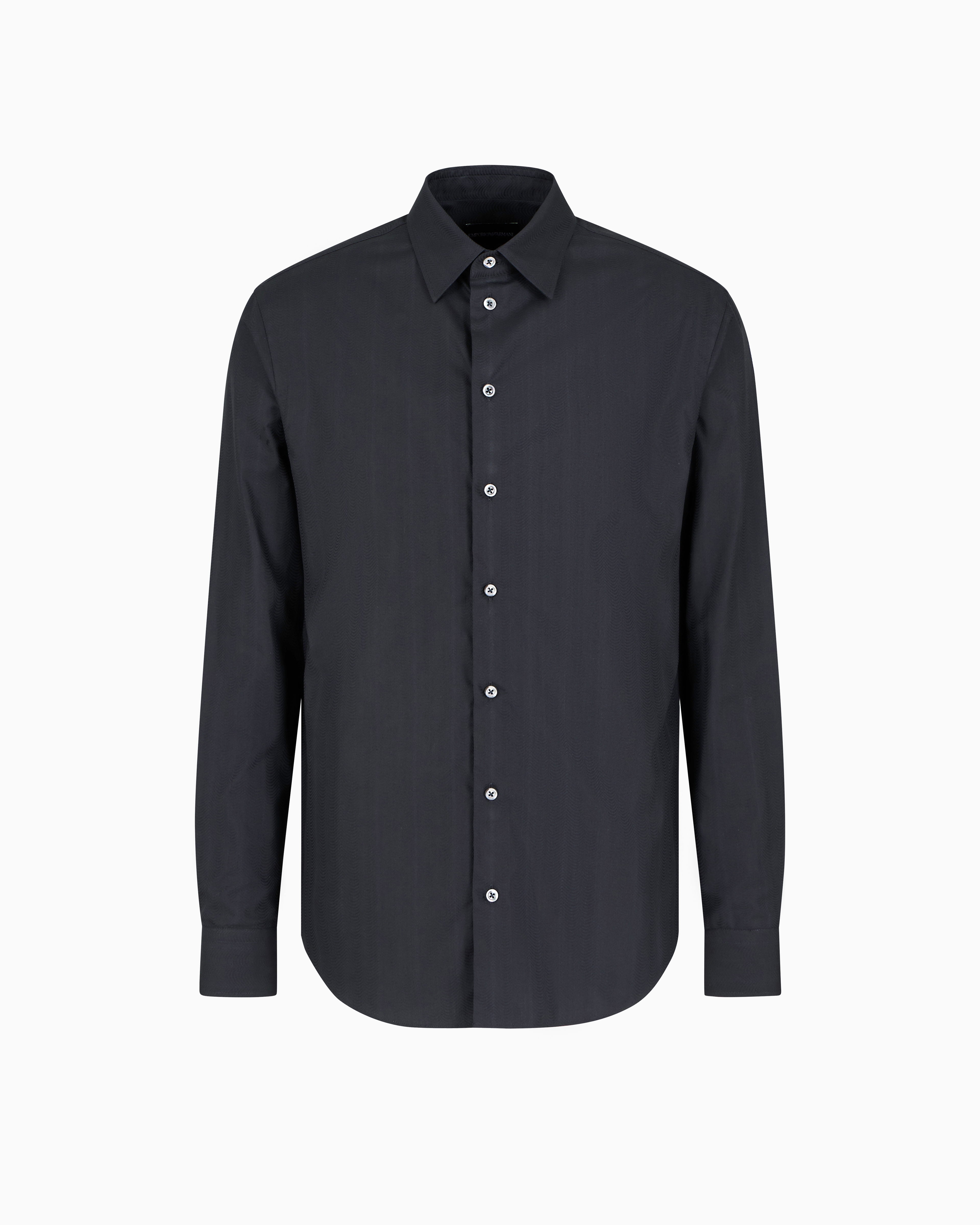 Emporio Armani Wave Motif Jacquard Cotton Shirt In Blue