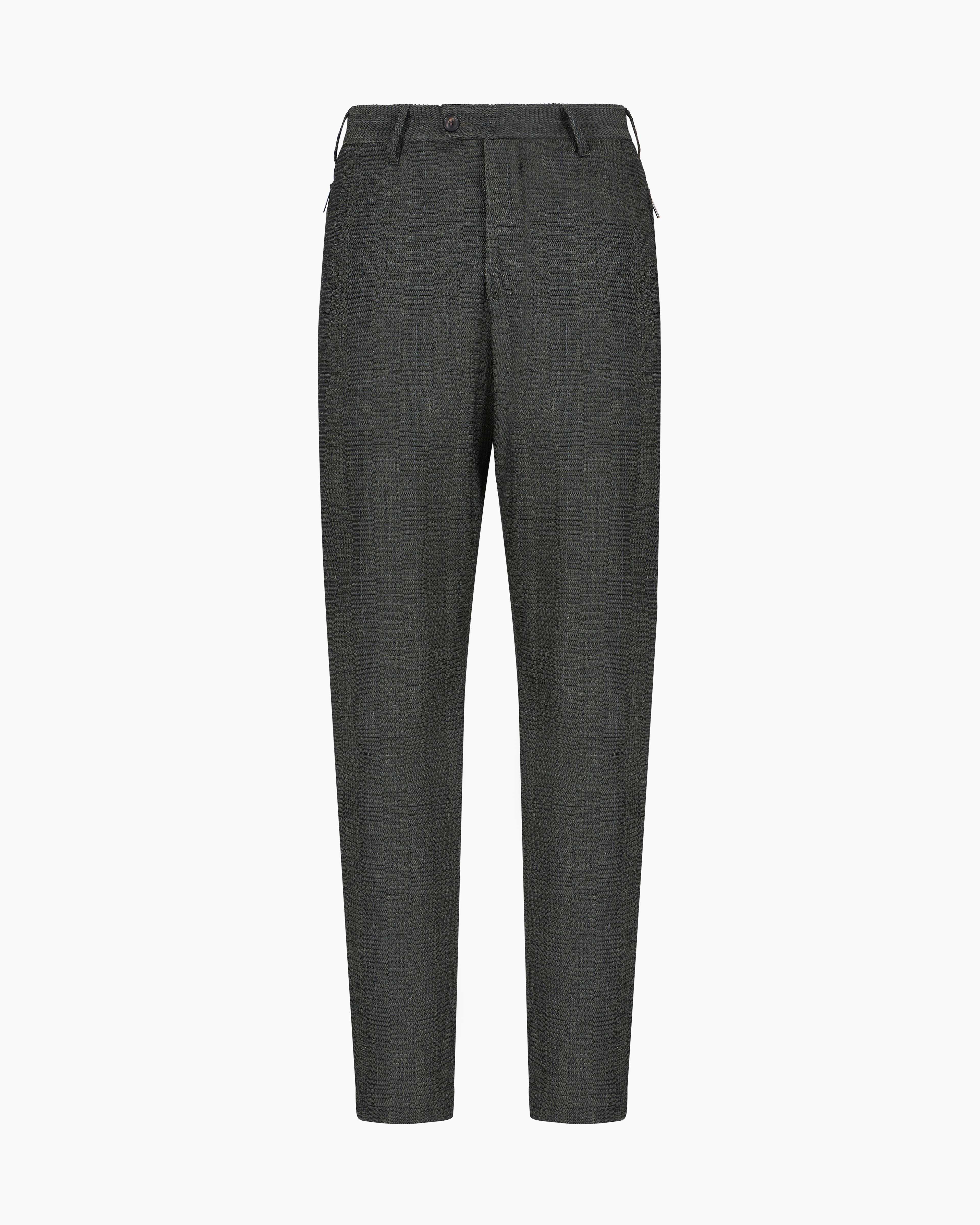 Emporio Armani Virgin-wool Trousers With 3d-effect Weave In Black