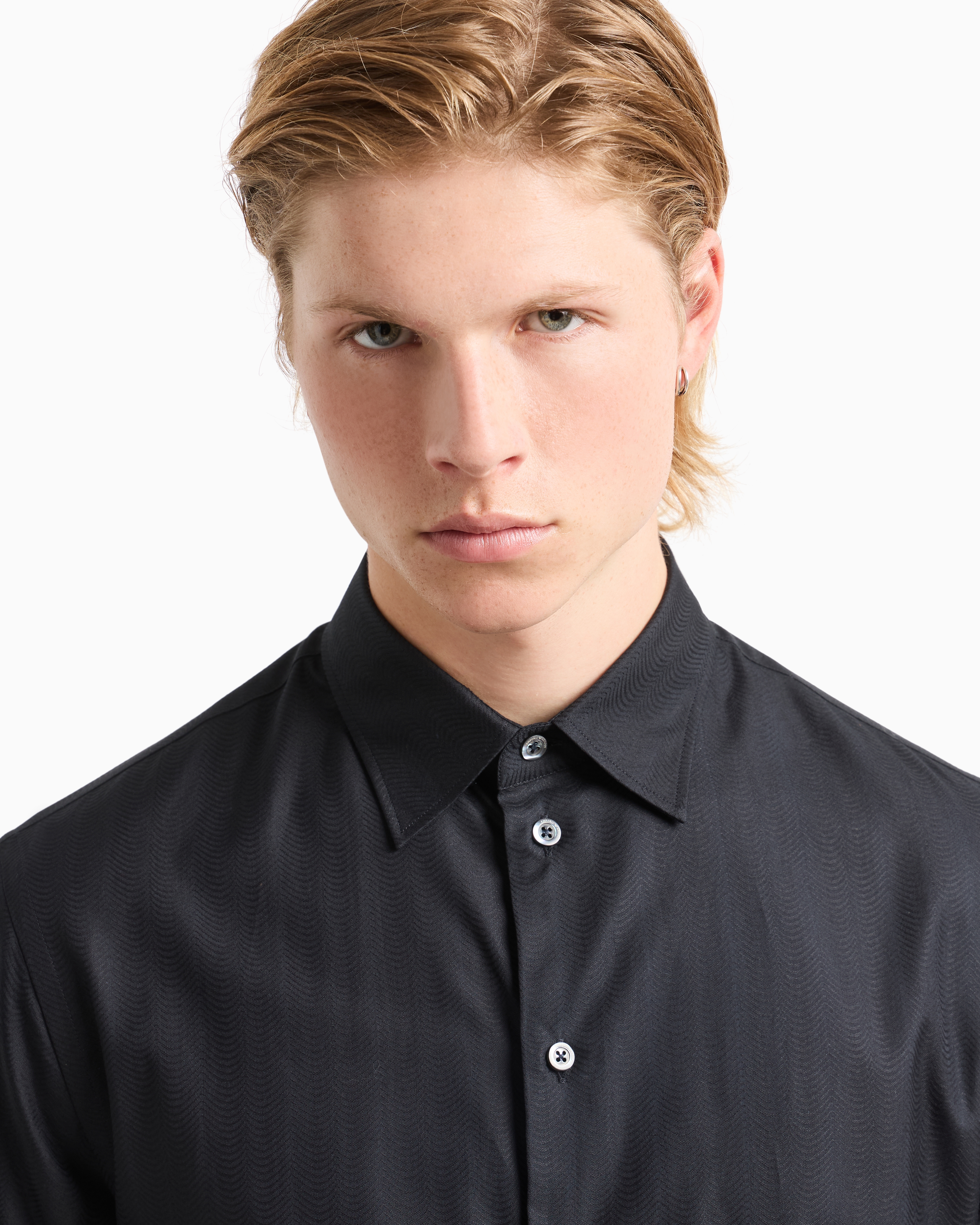 Emporio Armani Wave Motif Jacquard Cotton Shirt In Blue