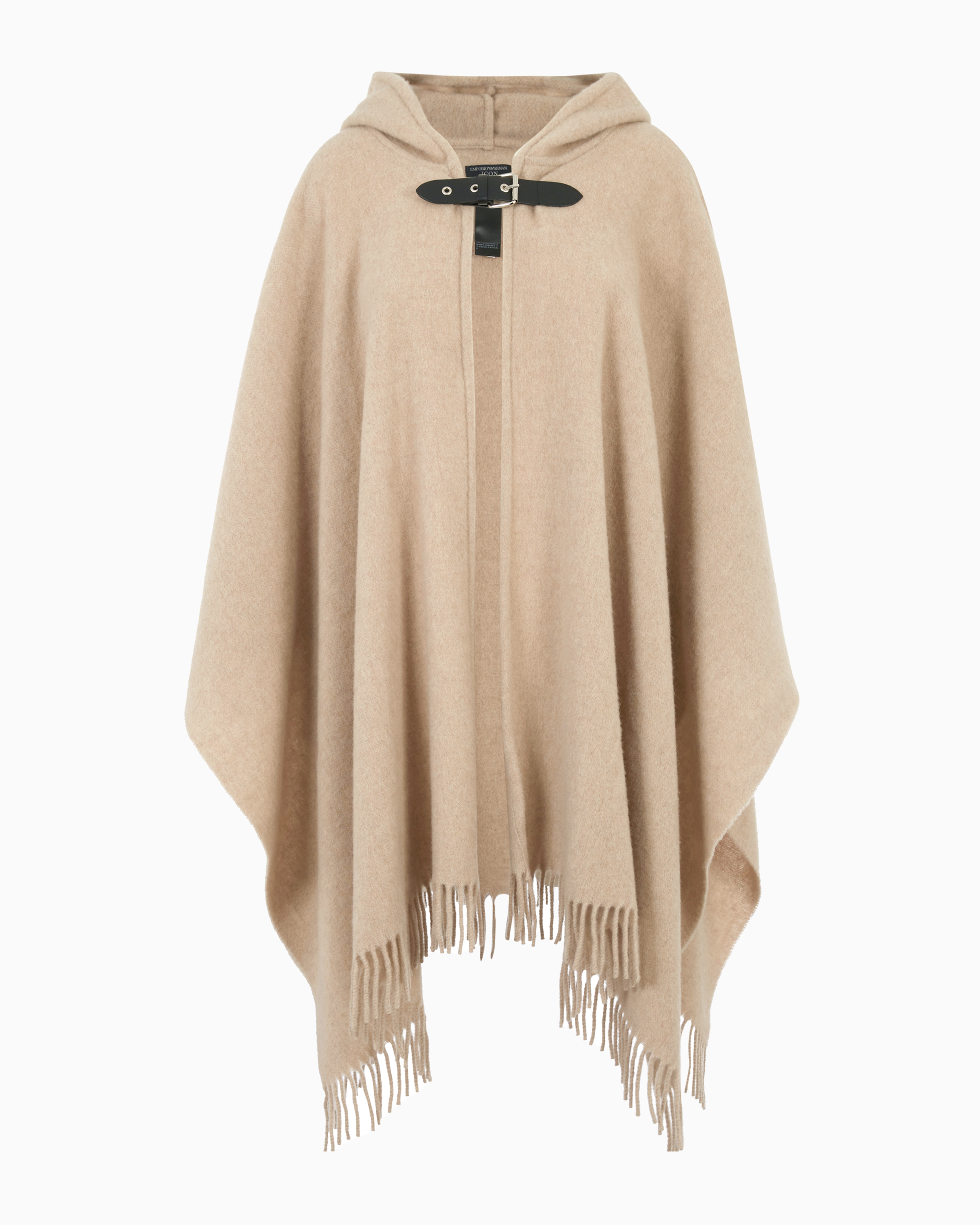 Emporio Armani Icon Pure Wool Hooded Cape In Brown