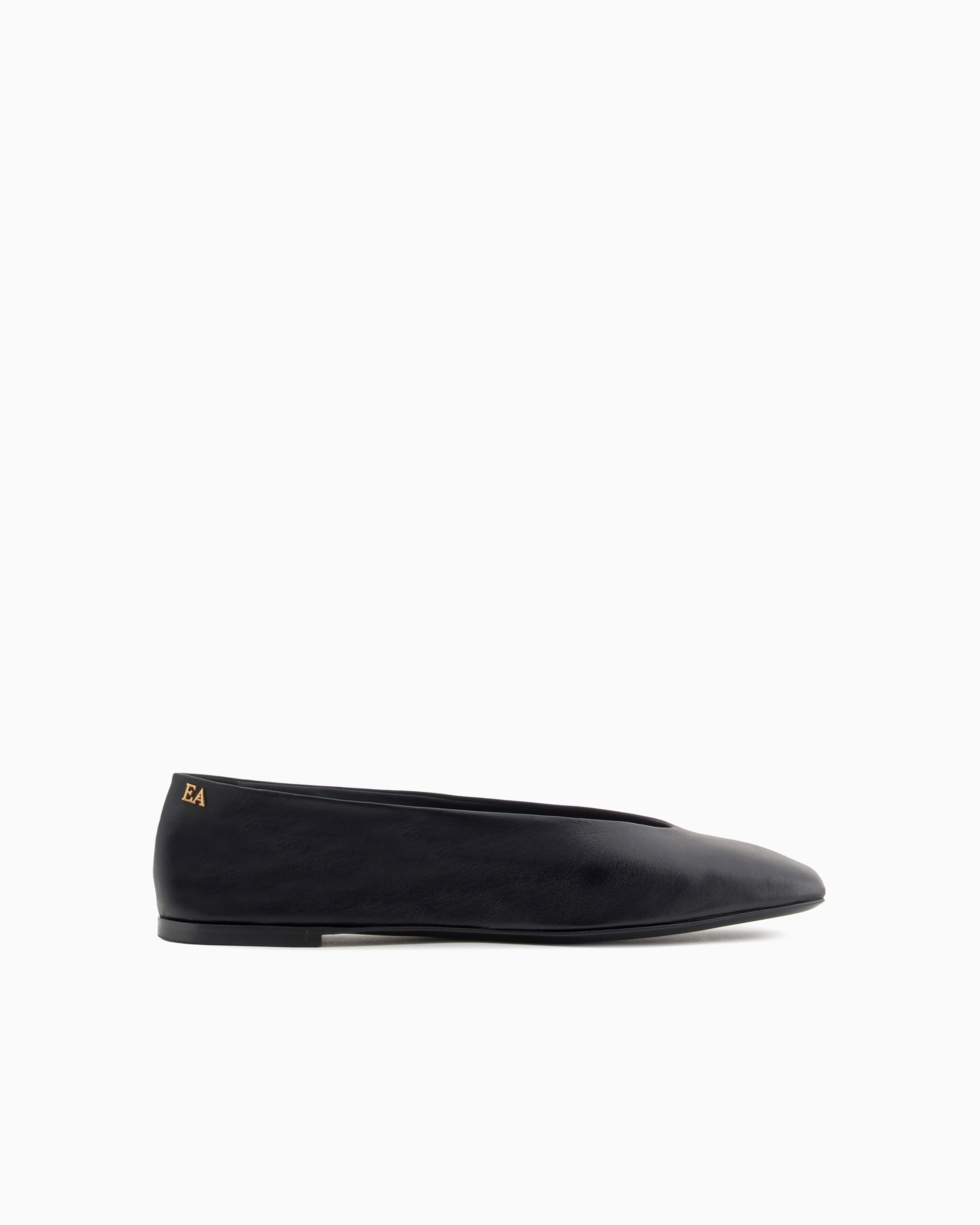 Emporio Armani Official Store Nappa-leather Square-toed Ballerinas In Noir