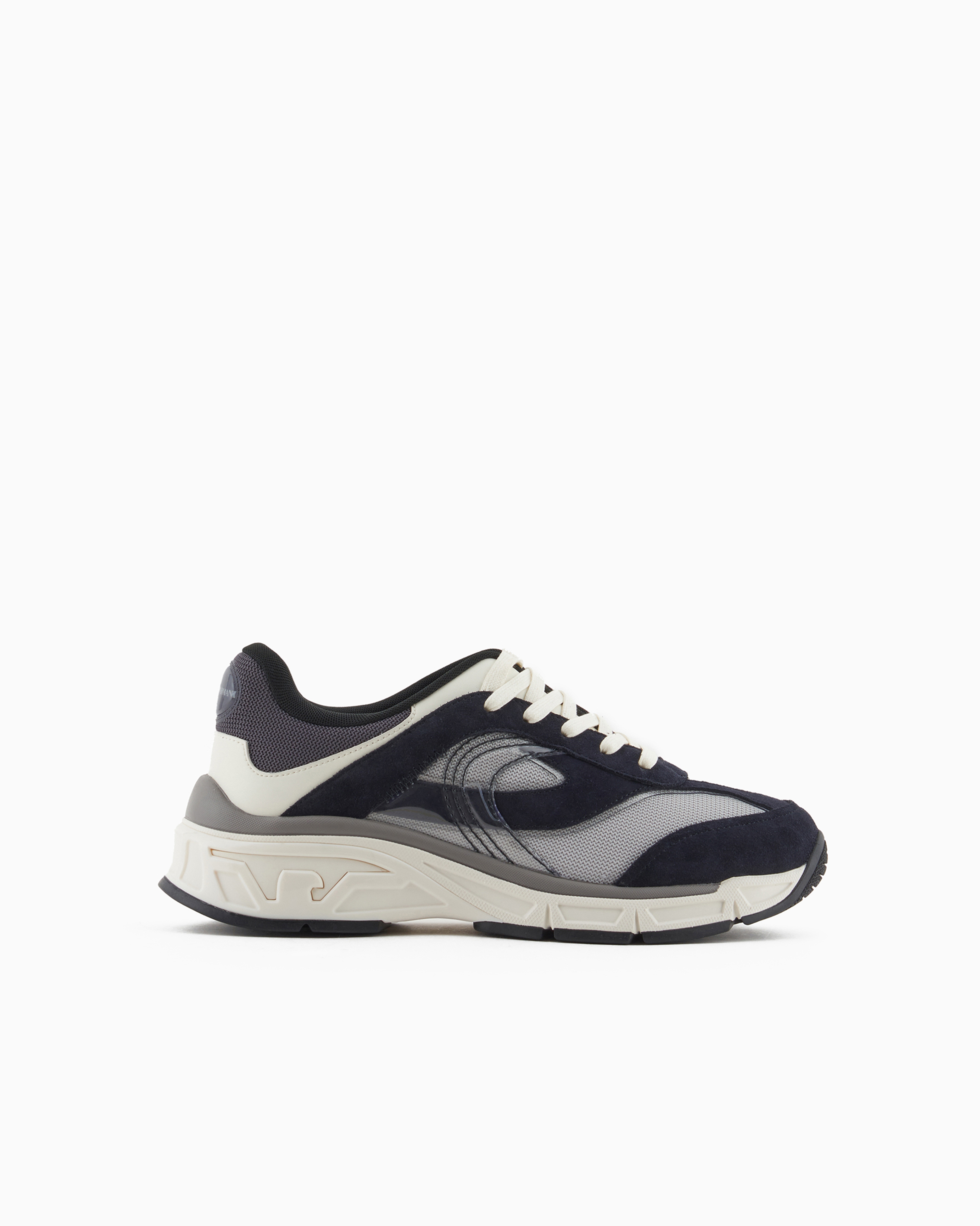 Shop Emporio Armani Mesh Sneakers With Suede Details In Navy Blue