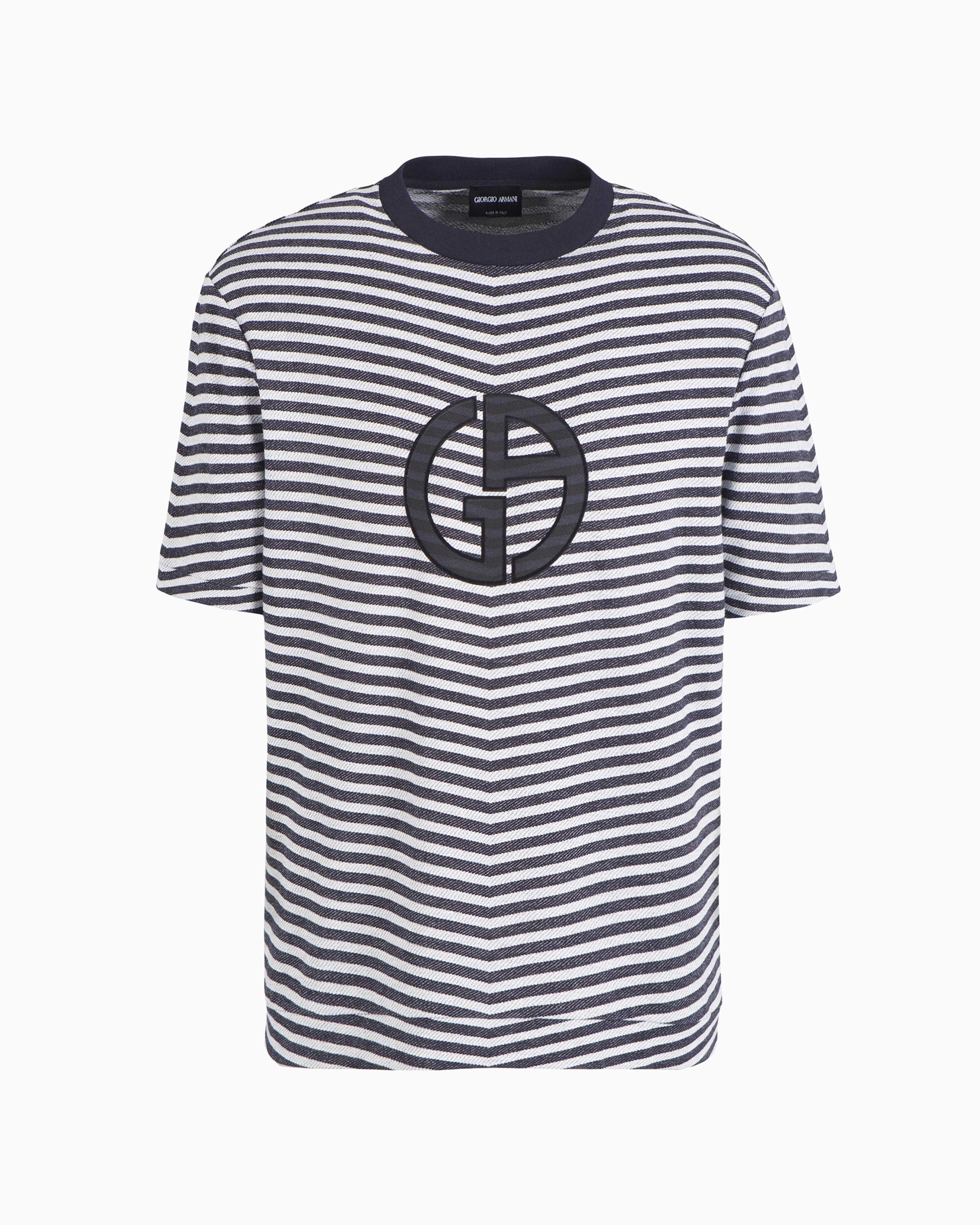 Giorgio Armani Official Store Chevron Jacquard Stretch Viscose Crew-neck T-shirt In Blue