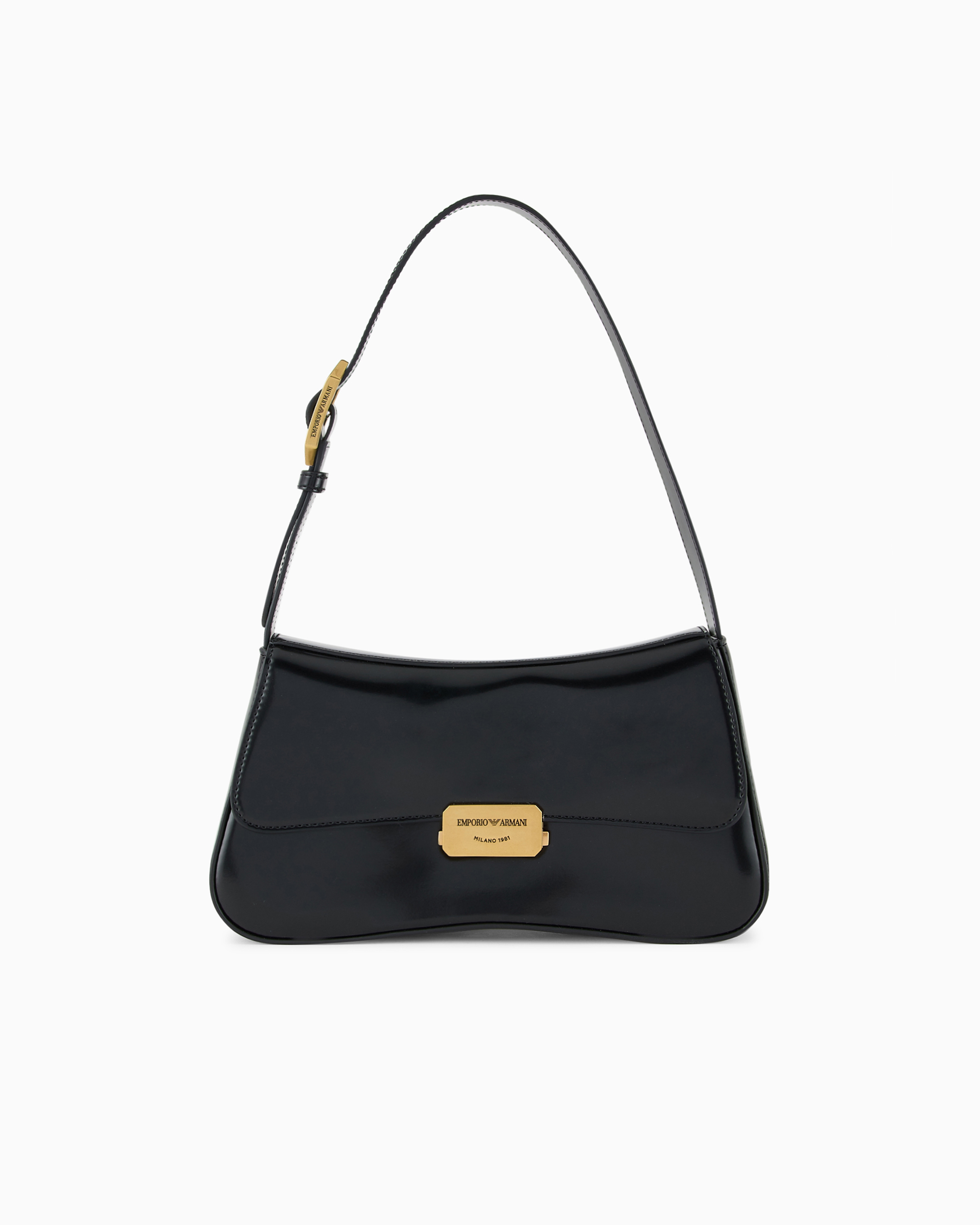 Emporio Armani Official Store Brushed-finish Baguette Shoulder Bag In Black