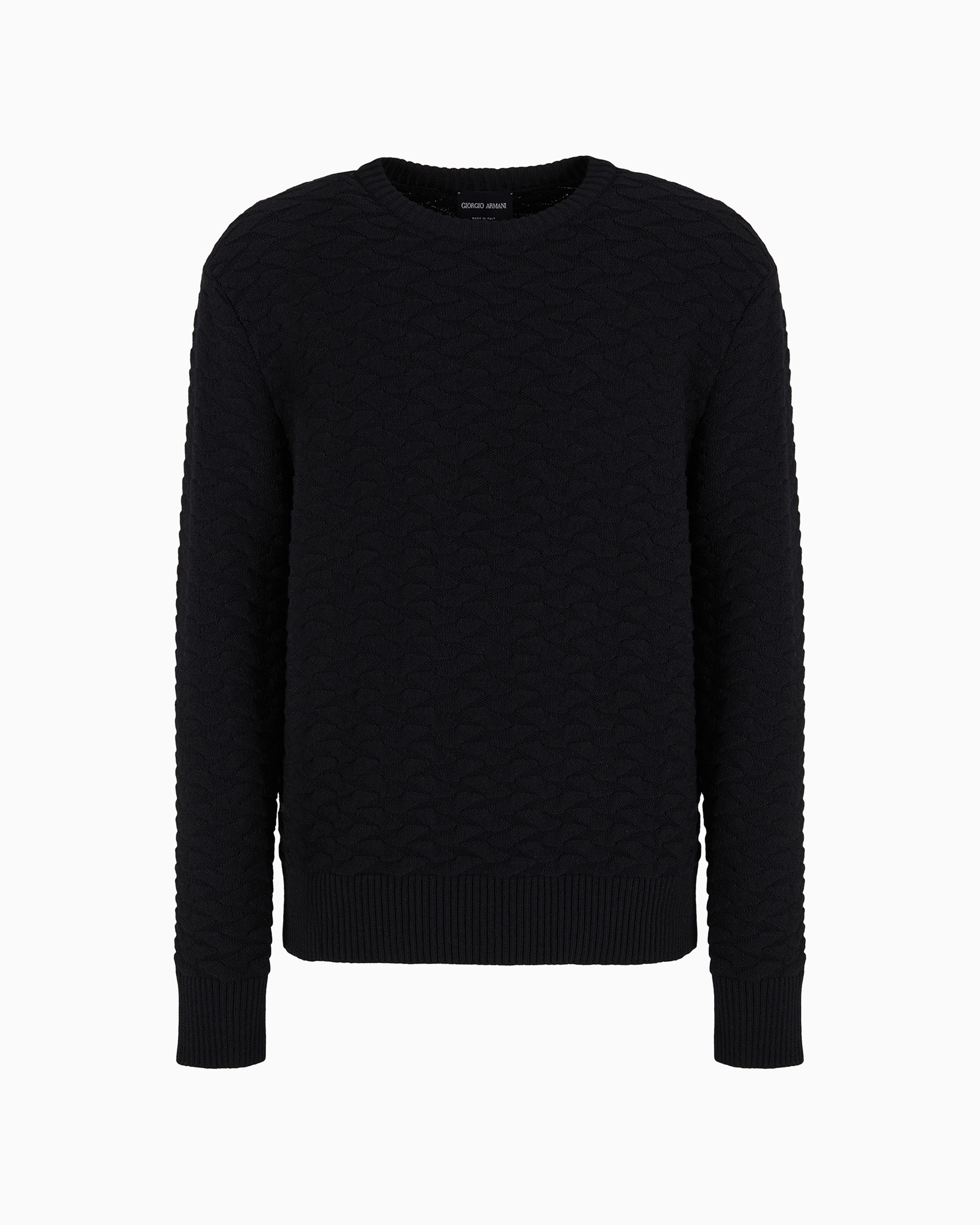 Giorgio Armani Official Store Jacquard Virgin-wool Blend Crew-neck Jumper In Black