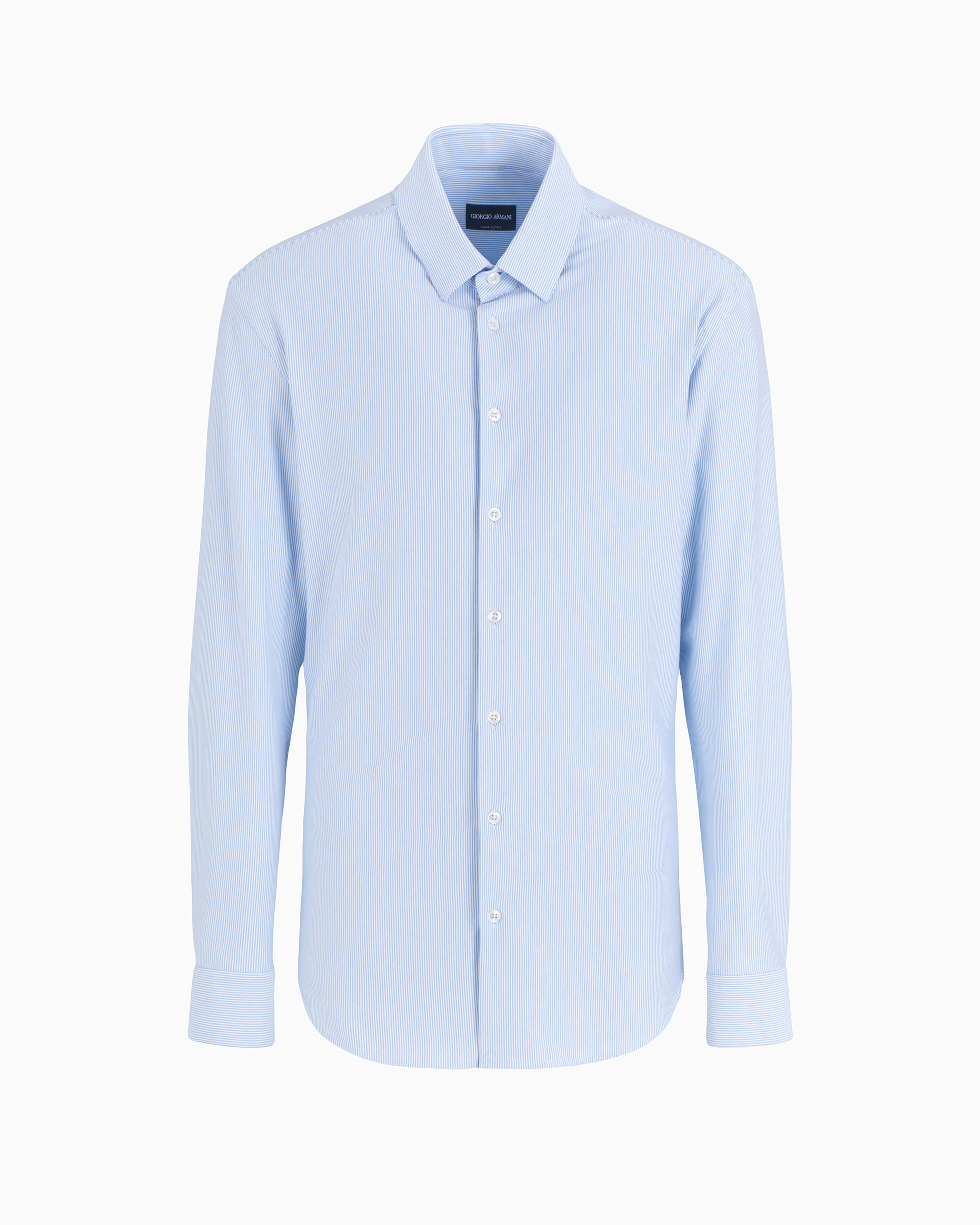 Giorgio Armani Official Store Slim-fit Striped Cotton-blend Jersey Shirt In Azure