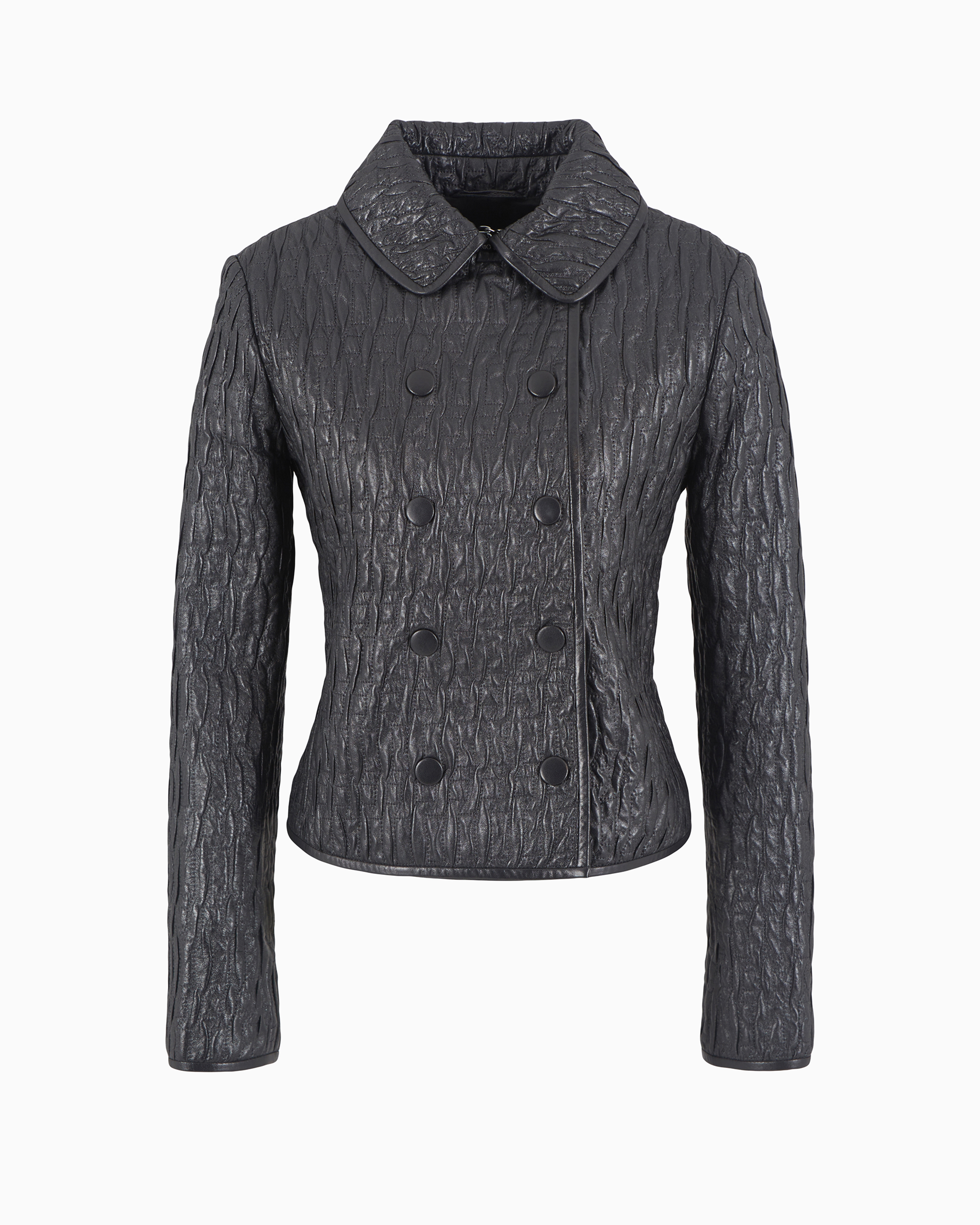 Emporio Armani Double-breasted Jacket In Pearlescent-finish, Quilted Nappa Lambskin In Gray