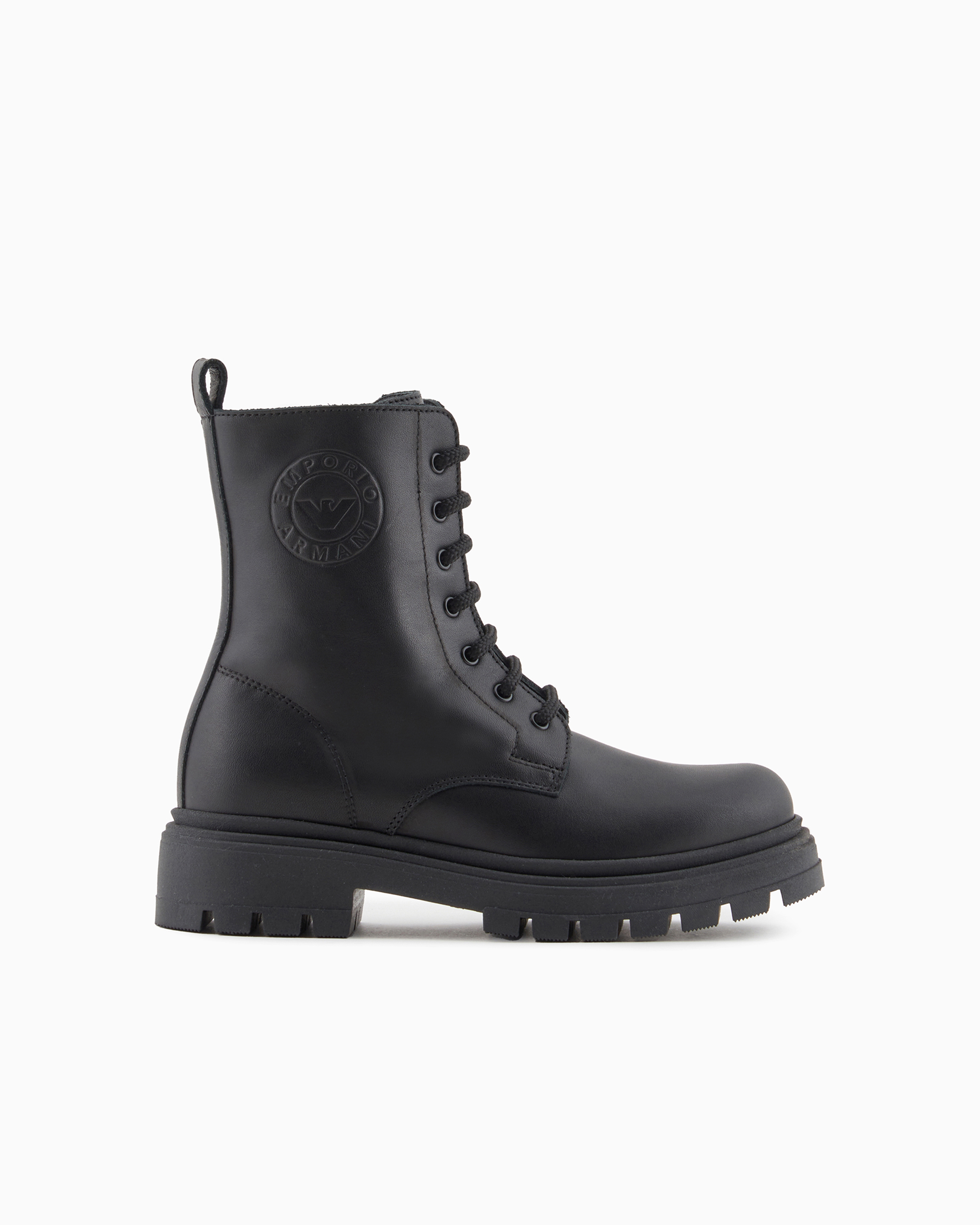 Emporio Armani Leather Lace-up Ankle Boots In Noir