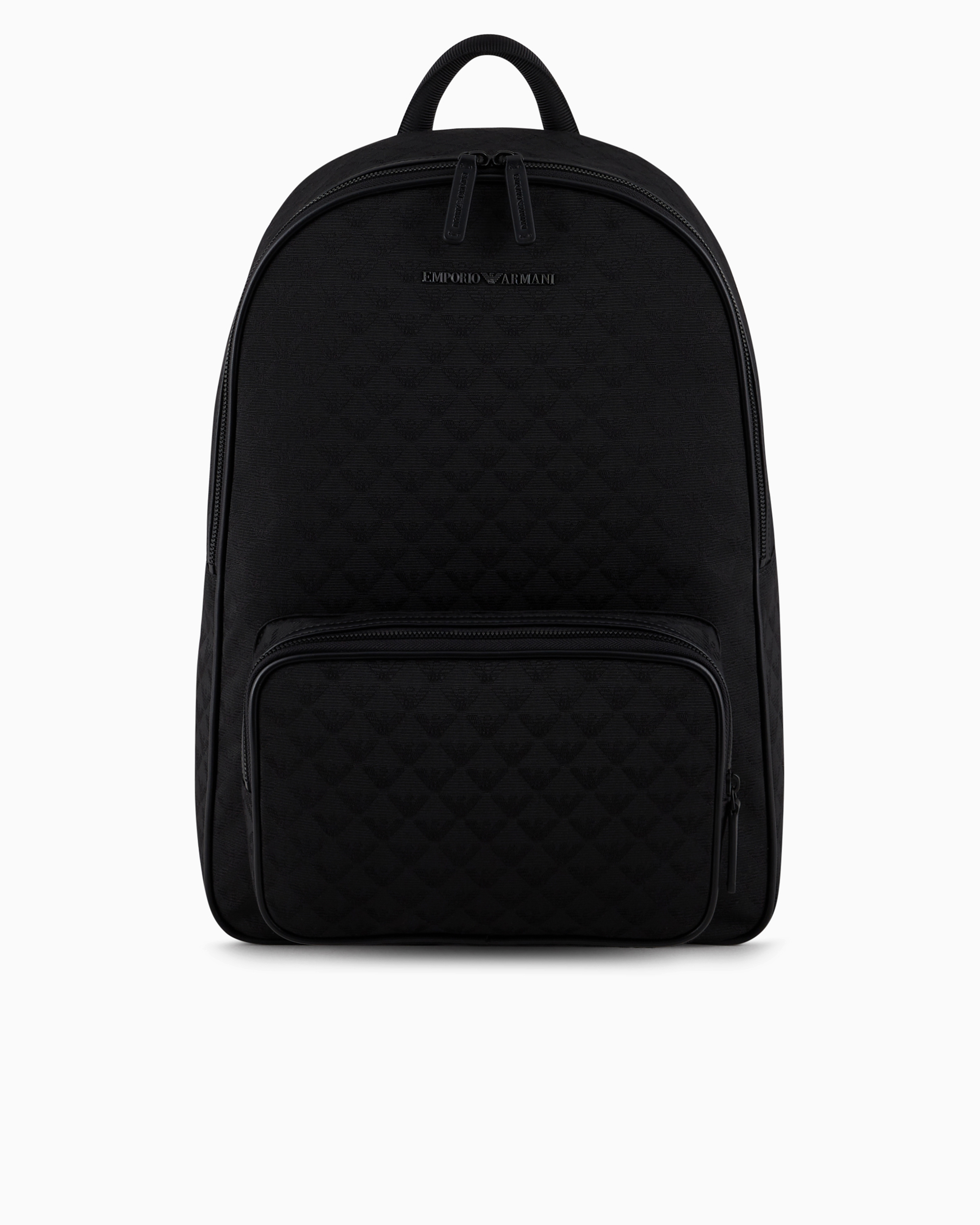 Emporio Armani Nylon Backpack With All-over Jacquard Eagle In Black