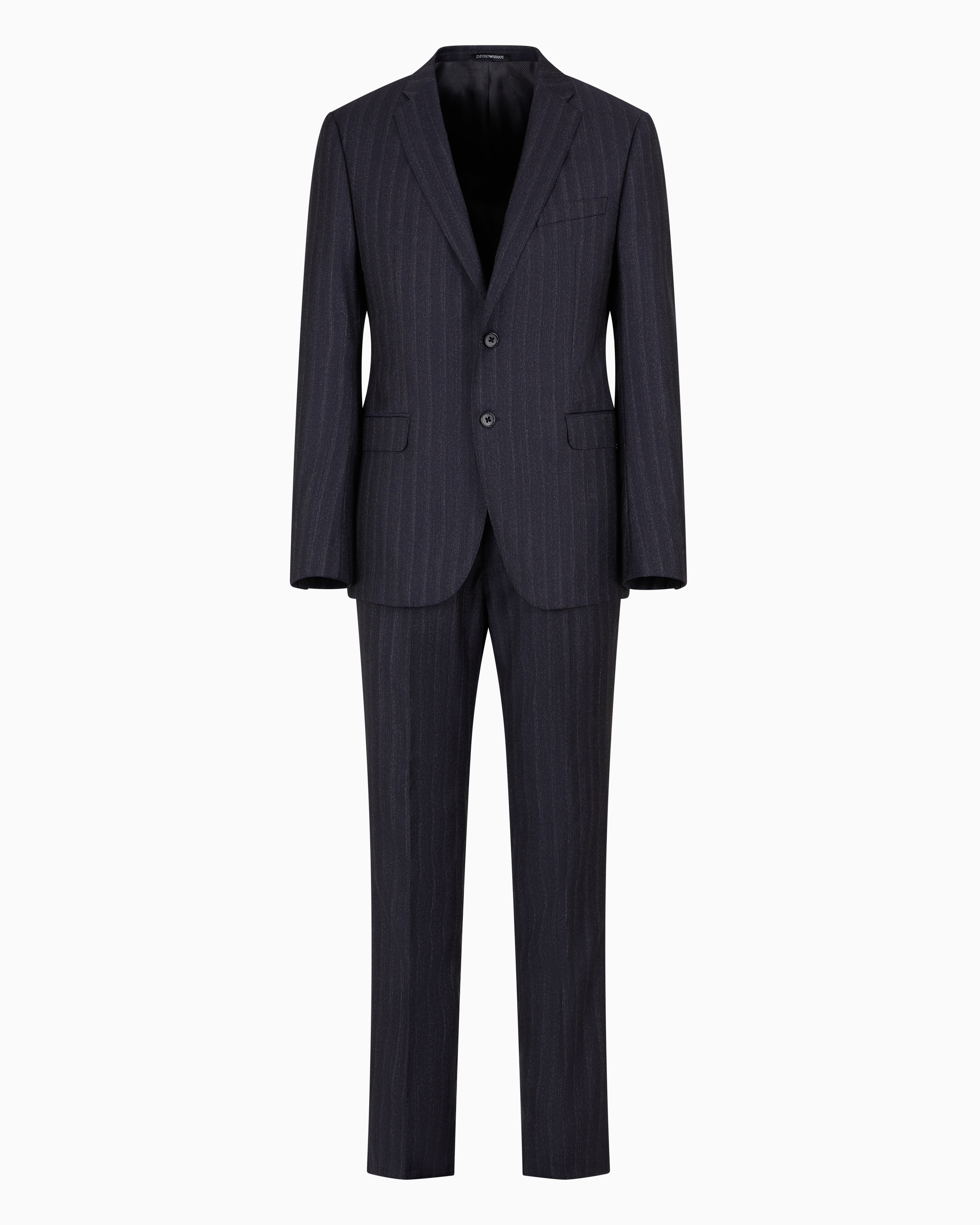 Shop Emporio Armani Slim-fit Single-breasted Suit In Virgin Wool With Gradient Stripe In Bleu