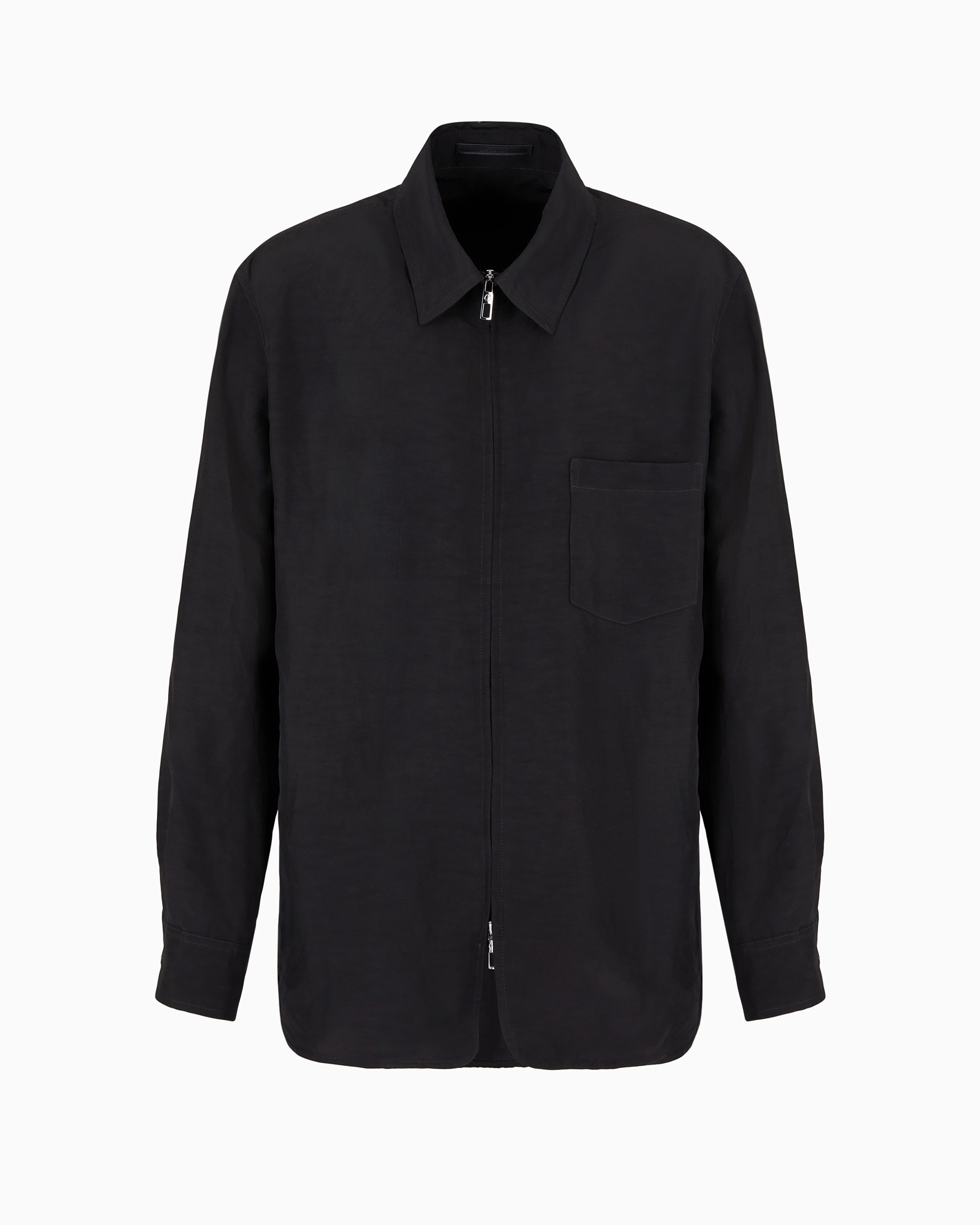 Giorgio Armani Official Store Viscose And Linen Canvas Shirt Jacket With Zip In Black