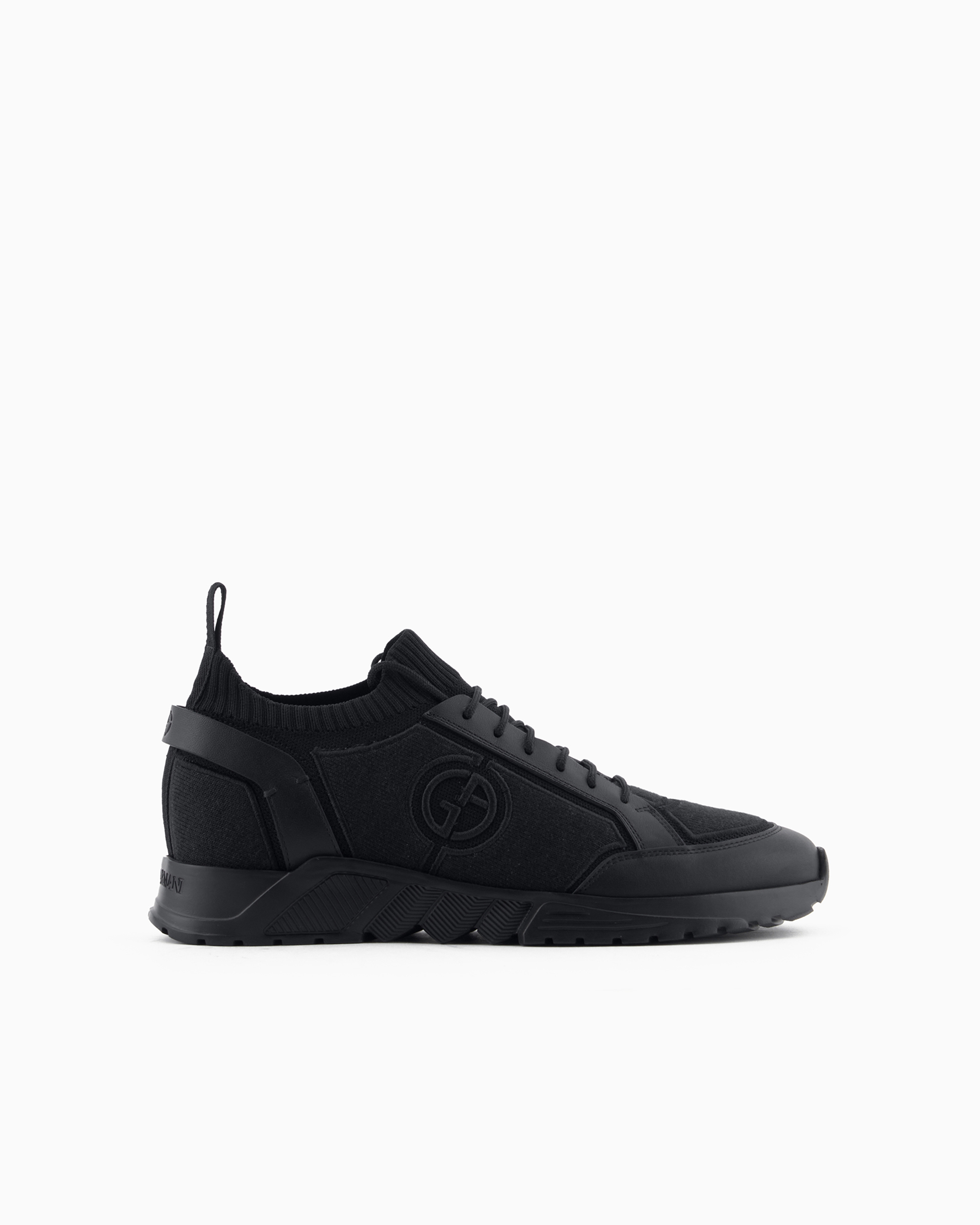 Giorgio Armani Official Store Sneakers En Maille Et Cuir In Noir