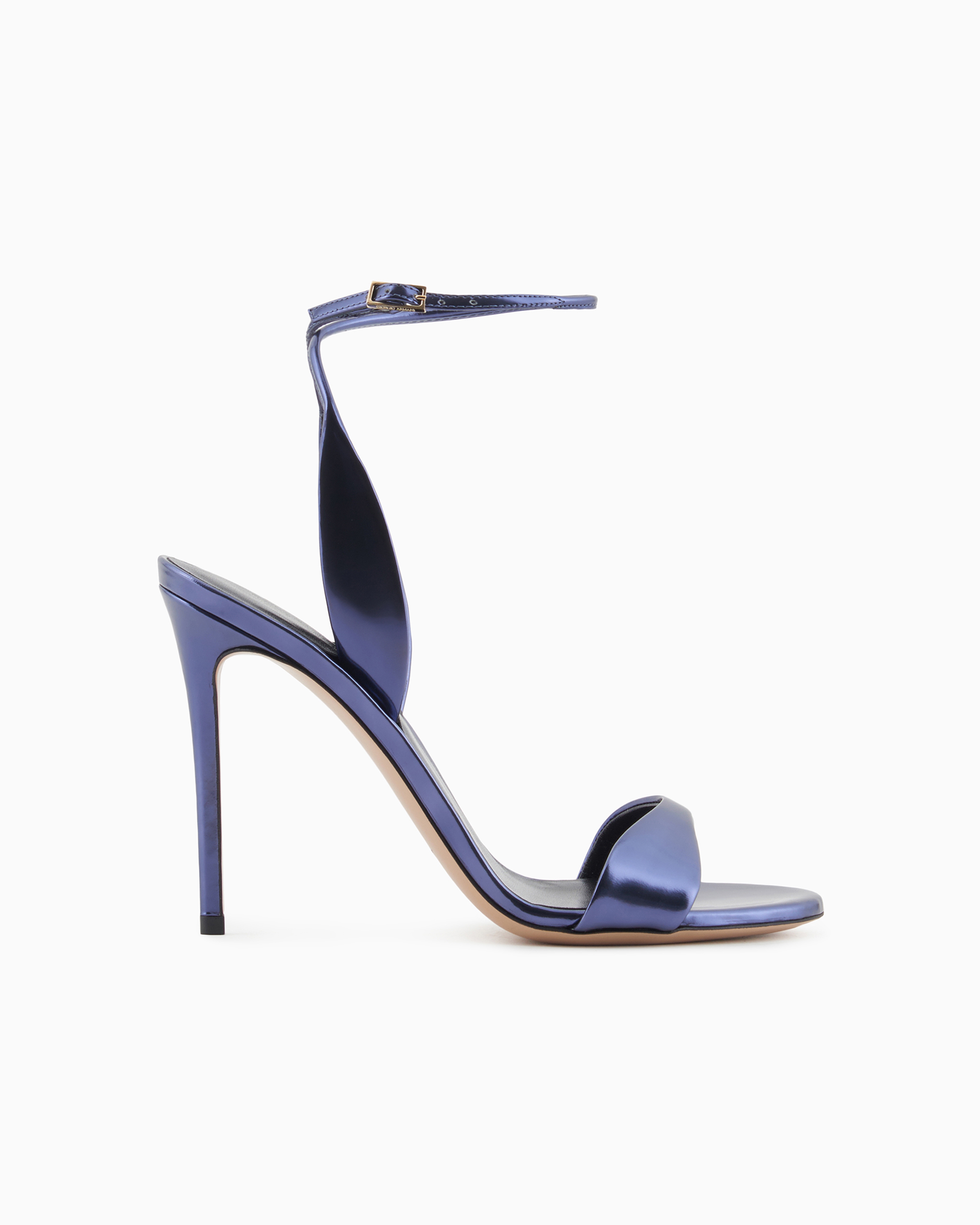 Giorgio Armani Lamé-leather Heeled Sandals In Blue