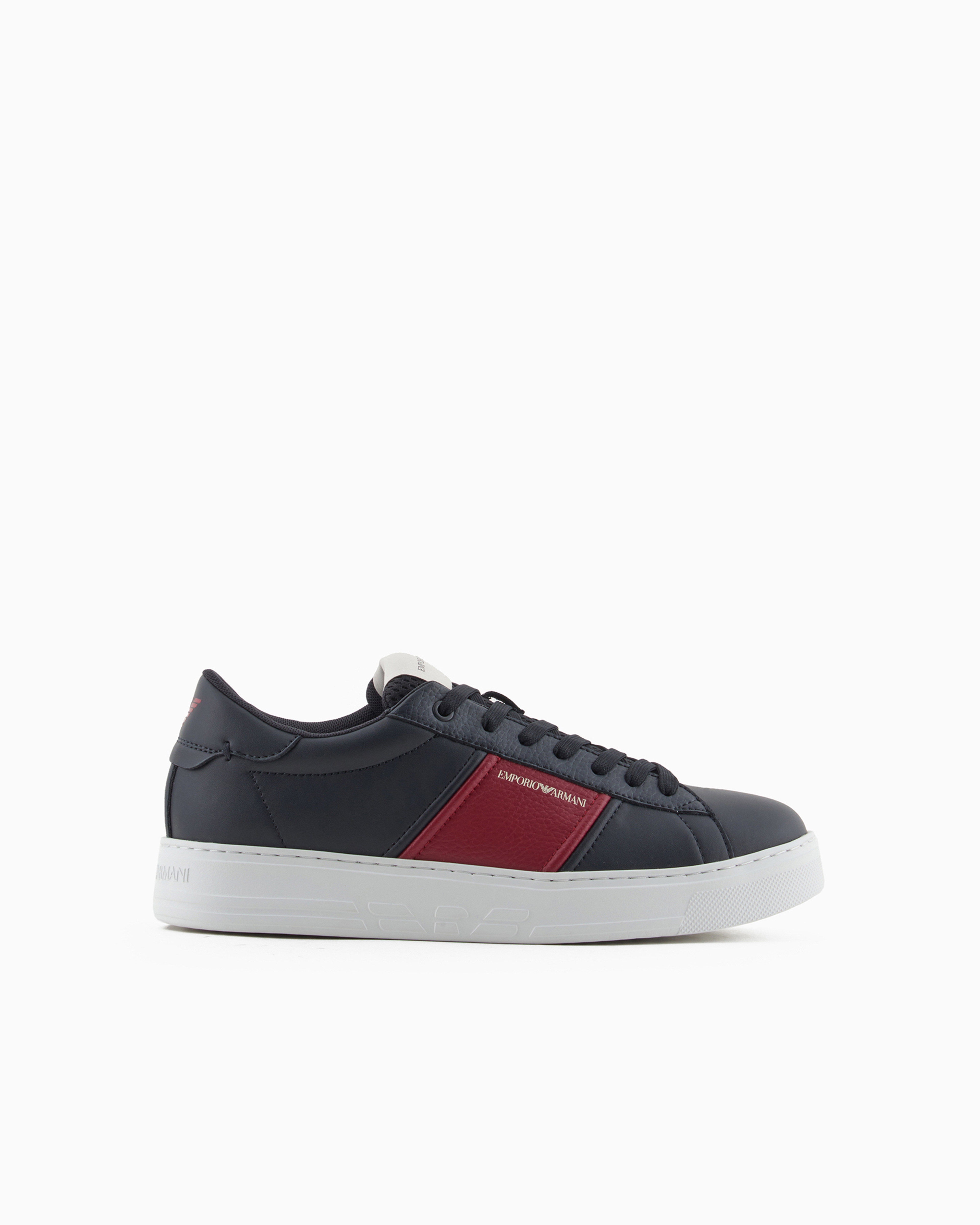 Emporio Armani Official Store Leather Sneakers With Logo Detail In Red