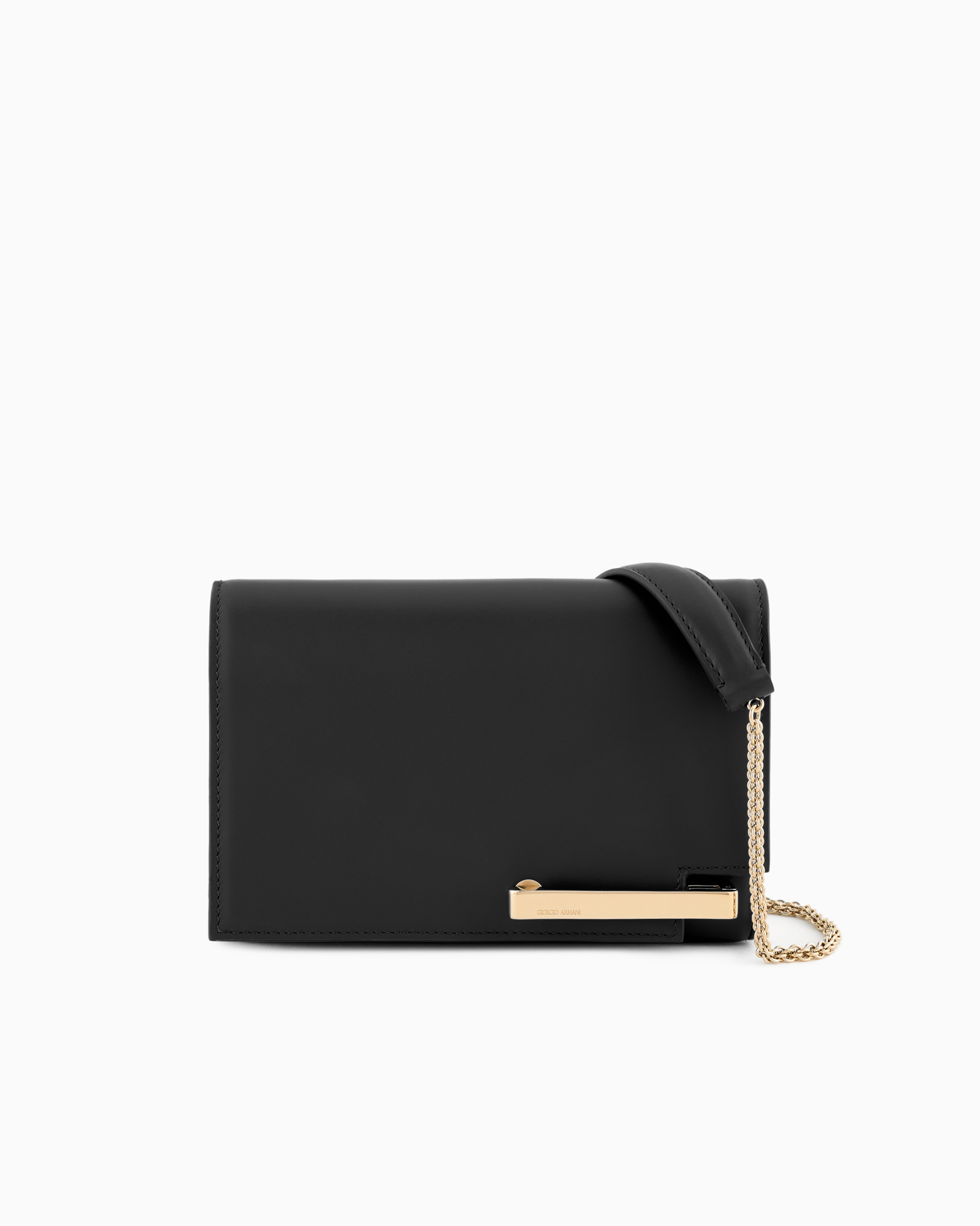 Giorgio Armani Official Store Lederclutch Mit Schulterriemen In Schwarz