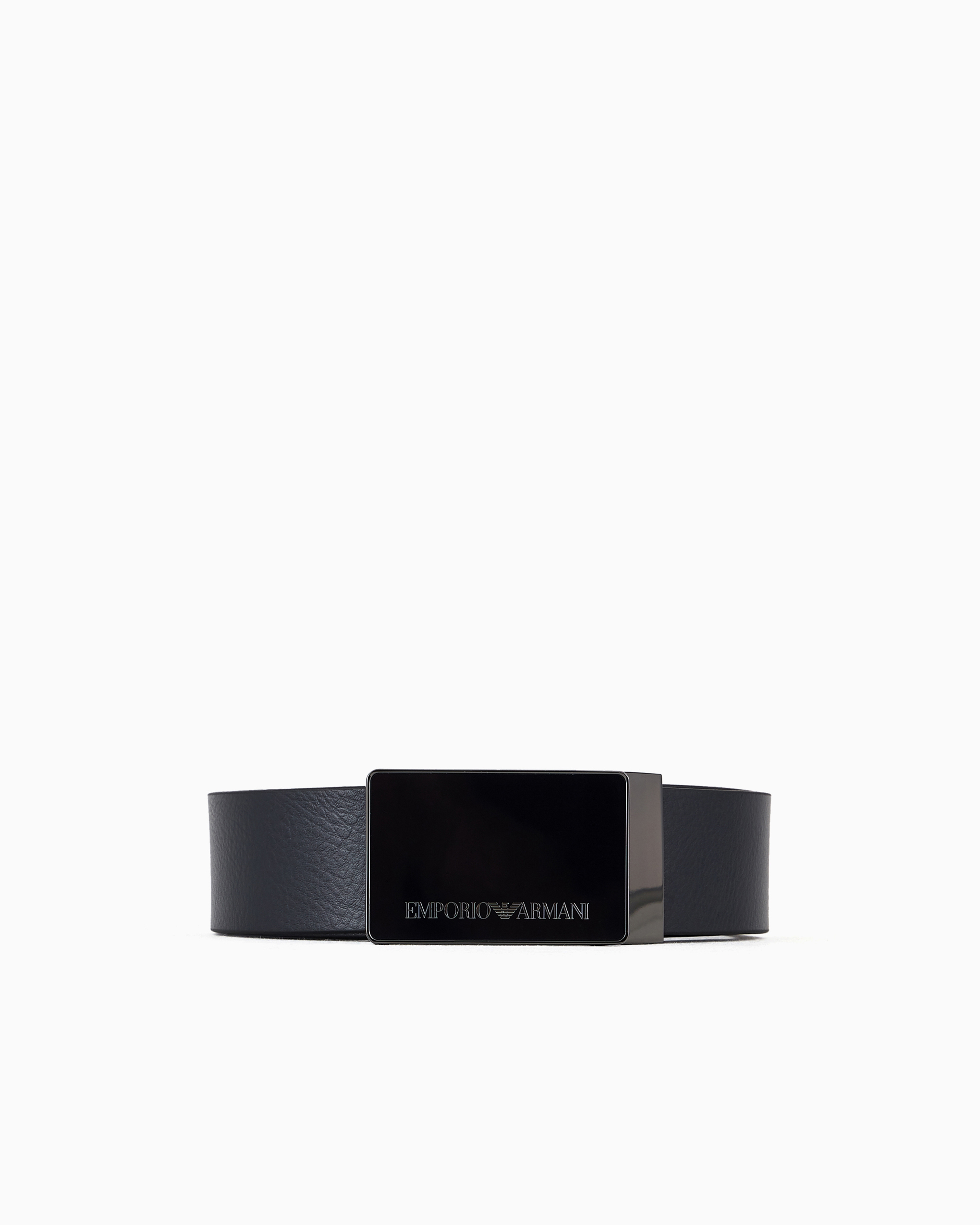 Emporio Armani Pebbled Leather Belt With Plate In Blue