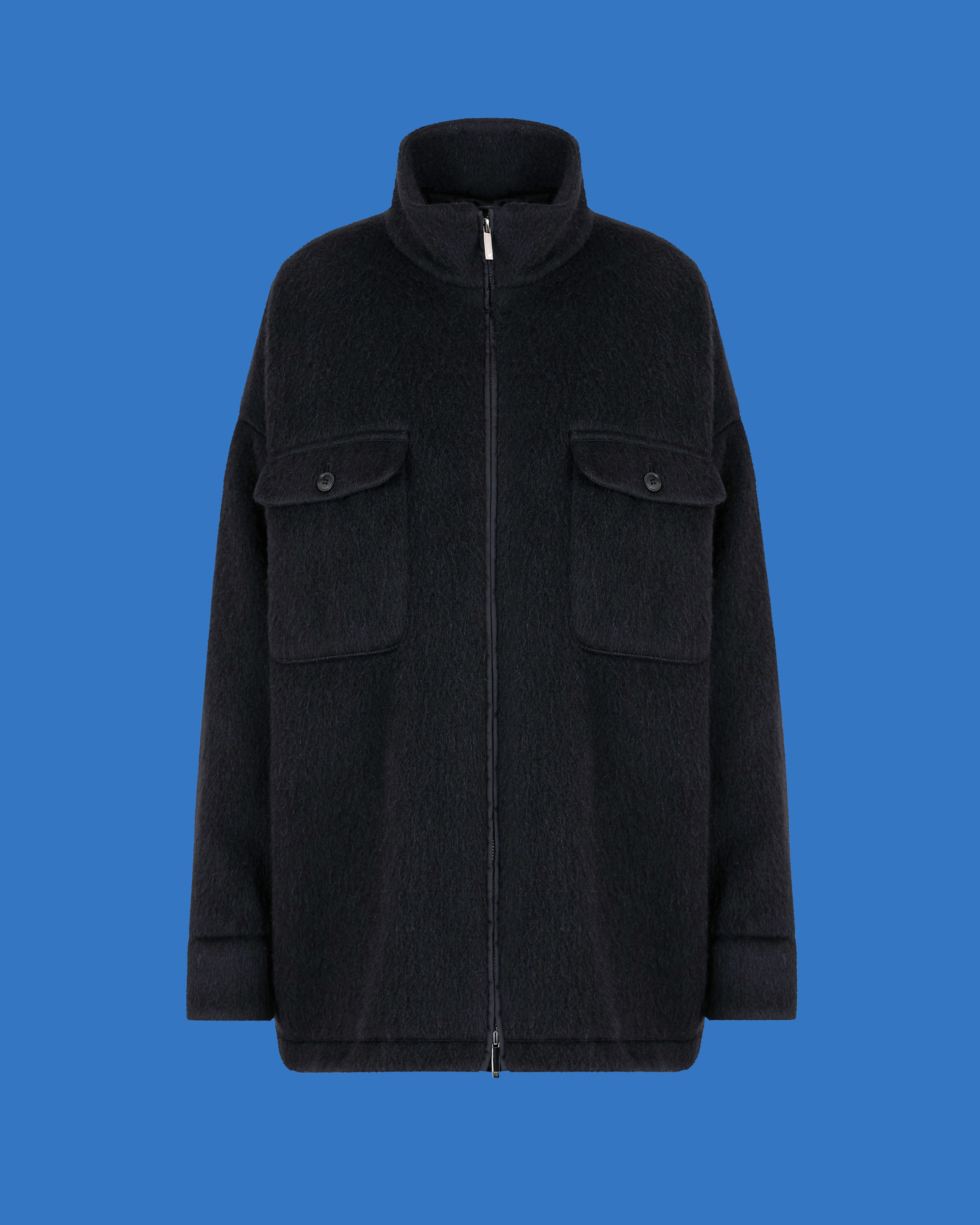 Shop Emporio Armani Asv Black Blue Capsule Collection Full-zip Virgin Wool And Mohair Blouson