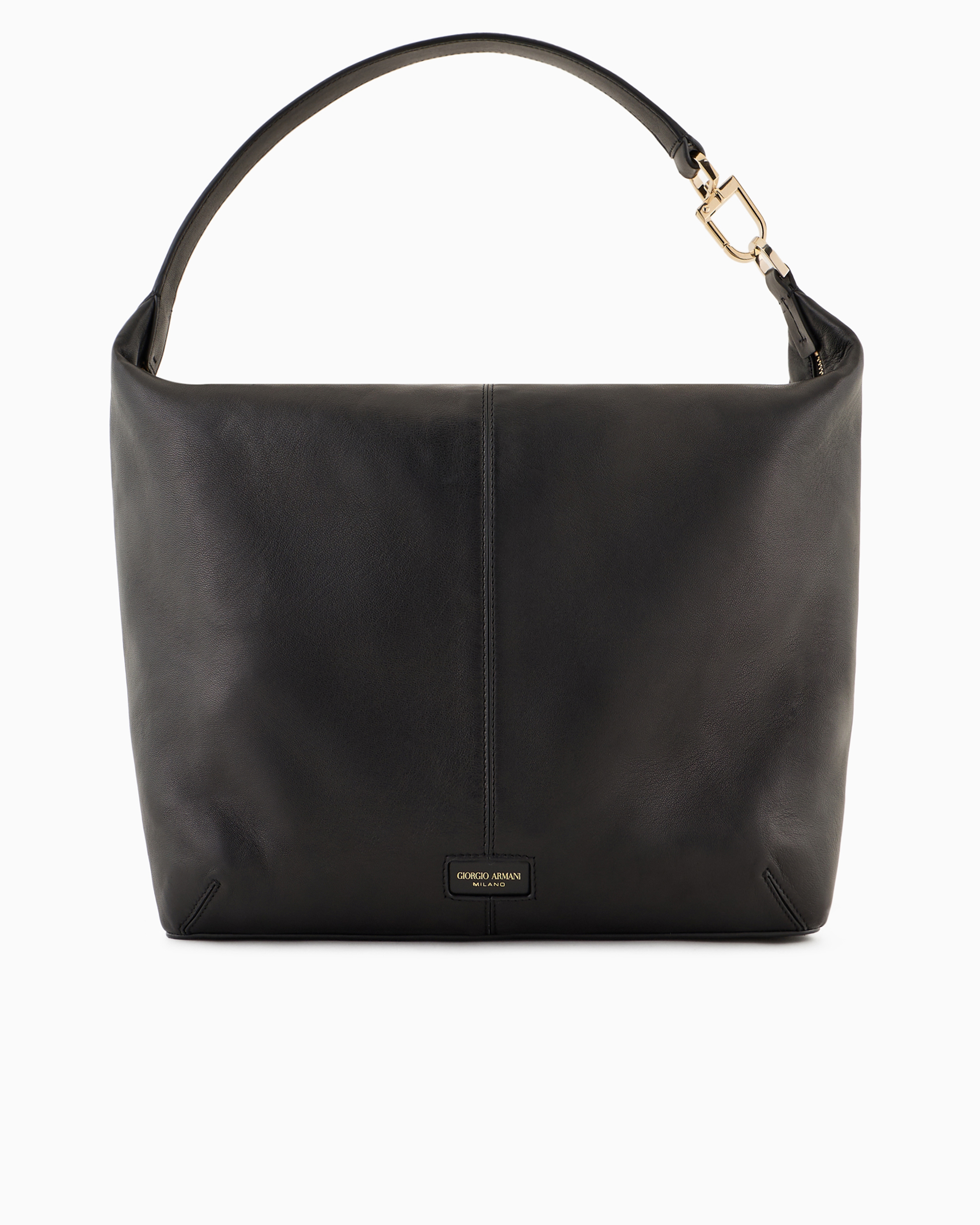 Giorgio Armani Official Store Asv La Prima Soft Large Hobo Bag In Patent Nappa Leather In Black