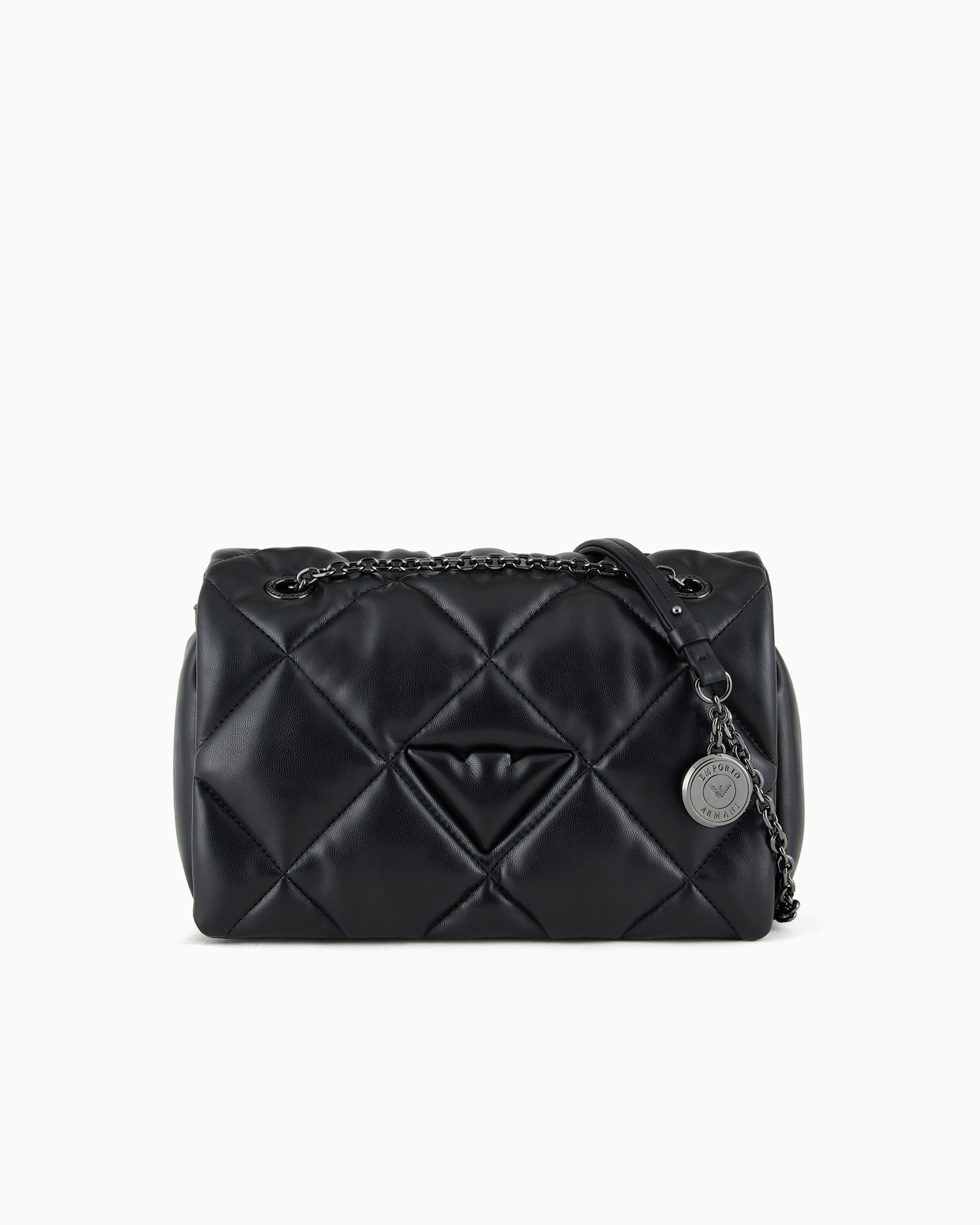 Emporio Armani Official Store Quilted Nappa Leather-effect Shopper Bag With Flap In Black