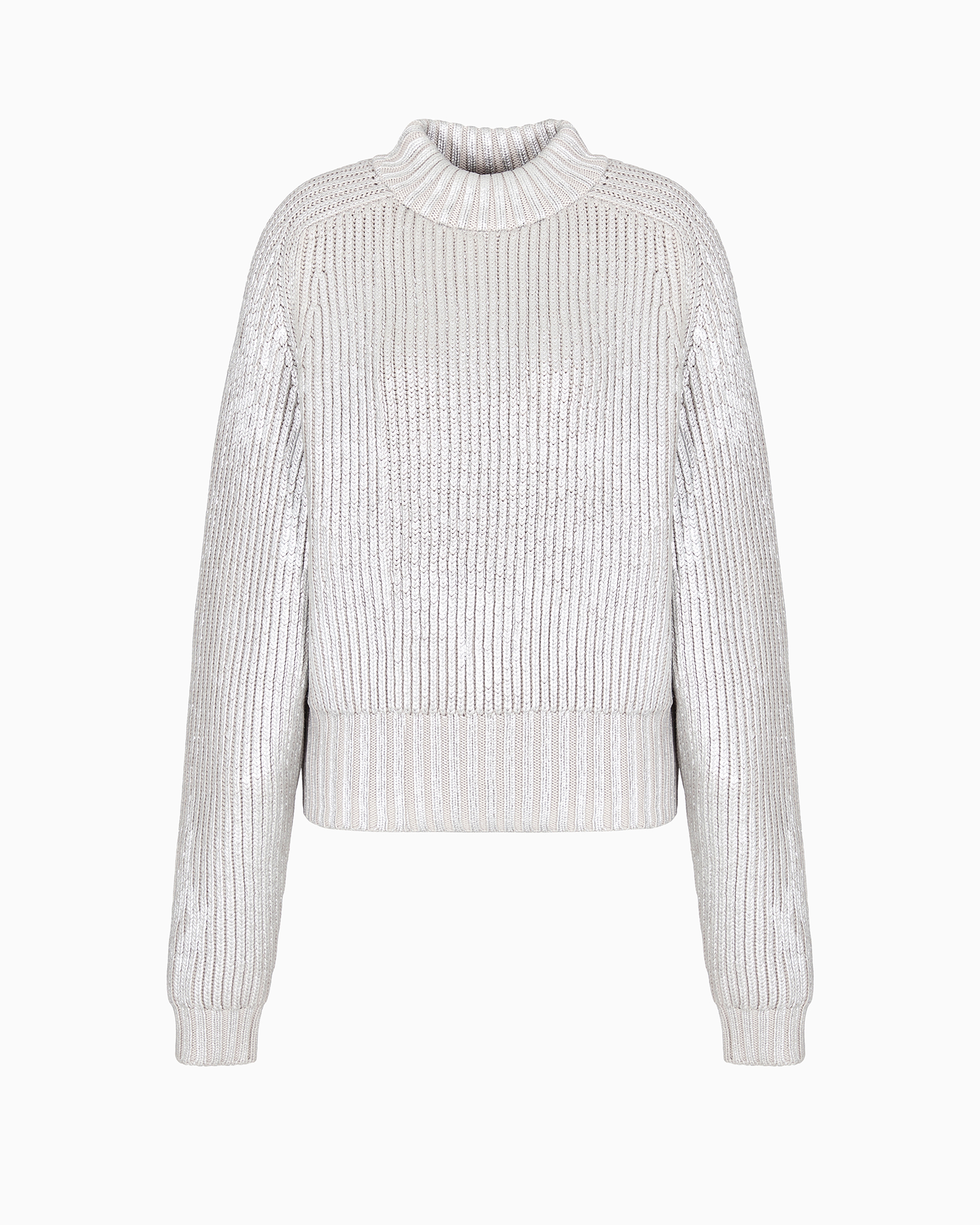 Giorgio Armani Neve Mock-neck Jumper In Metallic-effect Virgin Wool In Grey